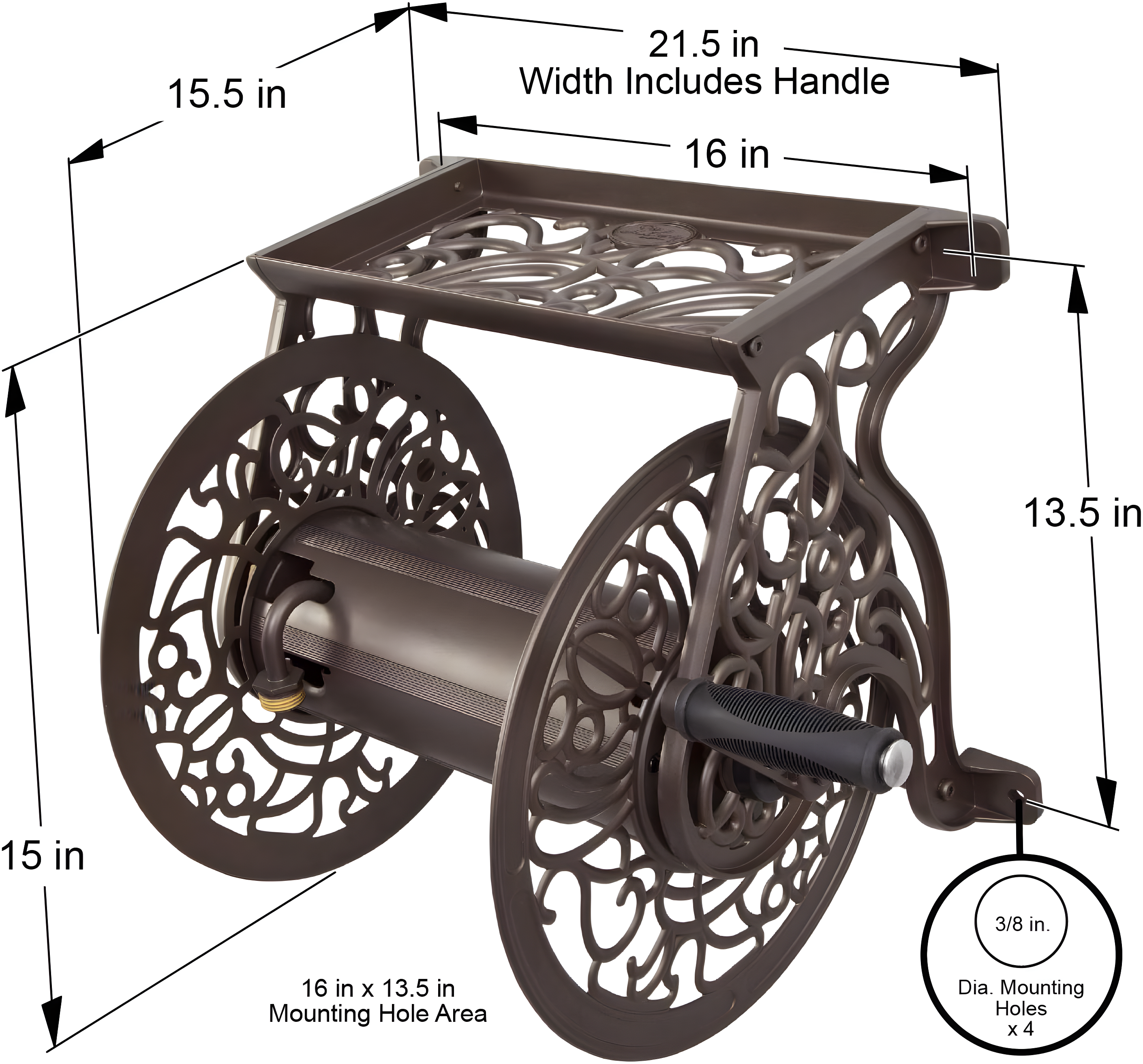 Liberty Garden LBG-704 125' Steel Decorative Garden Hose Wall Mounted Reel