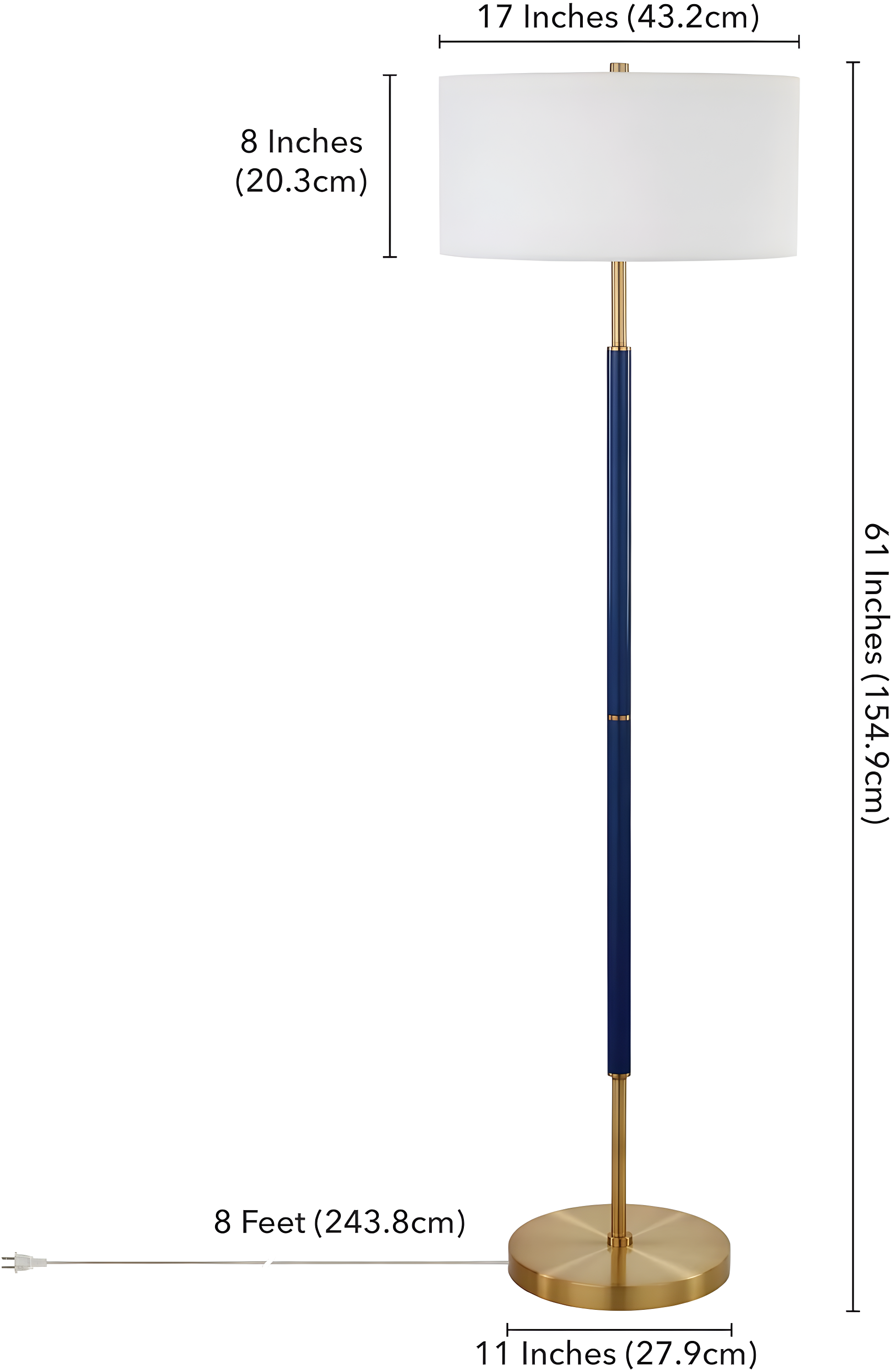 Evelyn&Zoe Simone 2-Light Floor Lamp with Fabric Shade, Blue/Brass/White