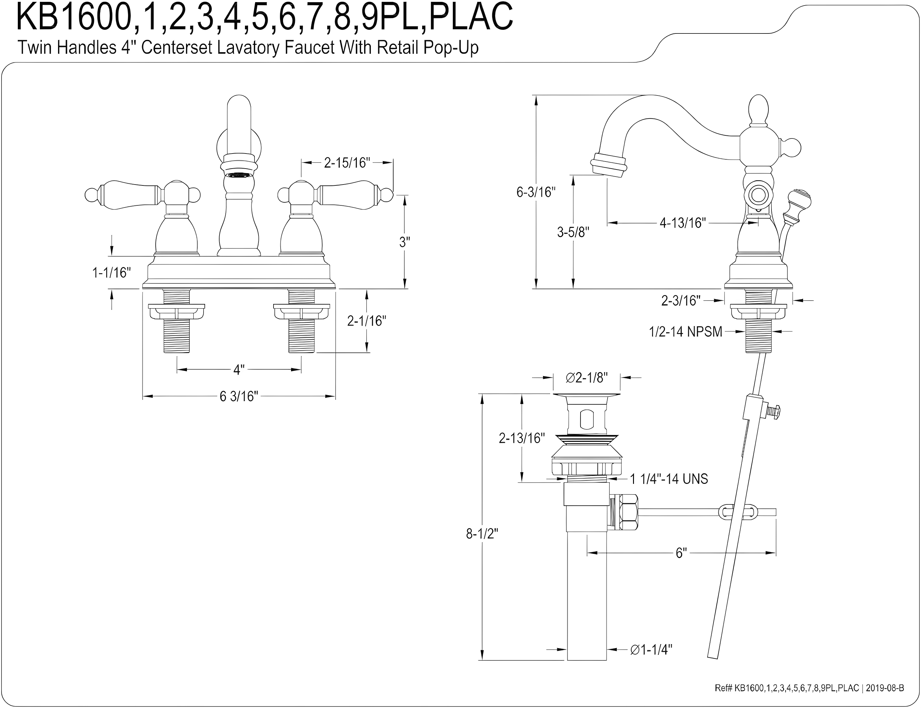 Kingston Brass Heritage Two-Handle 3-Hole Deck Mount 4" Centerset Bathroom Faucet with Plastic Pop-Up