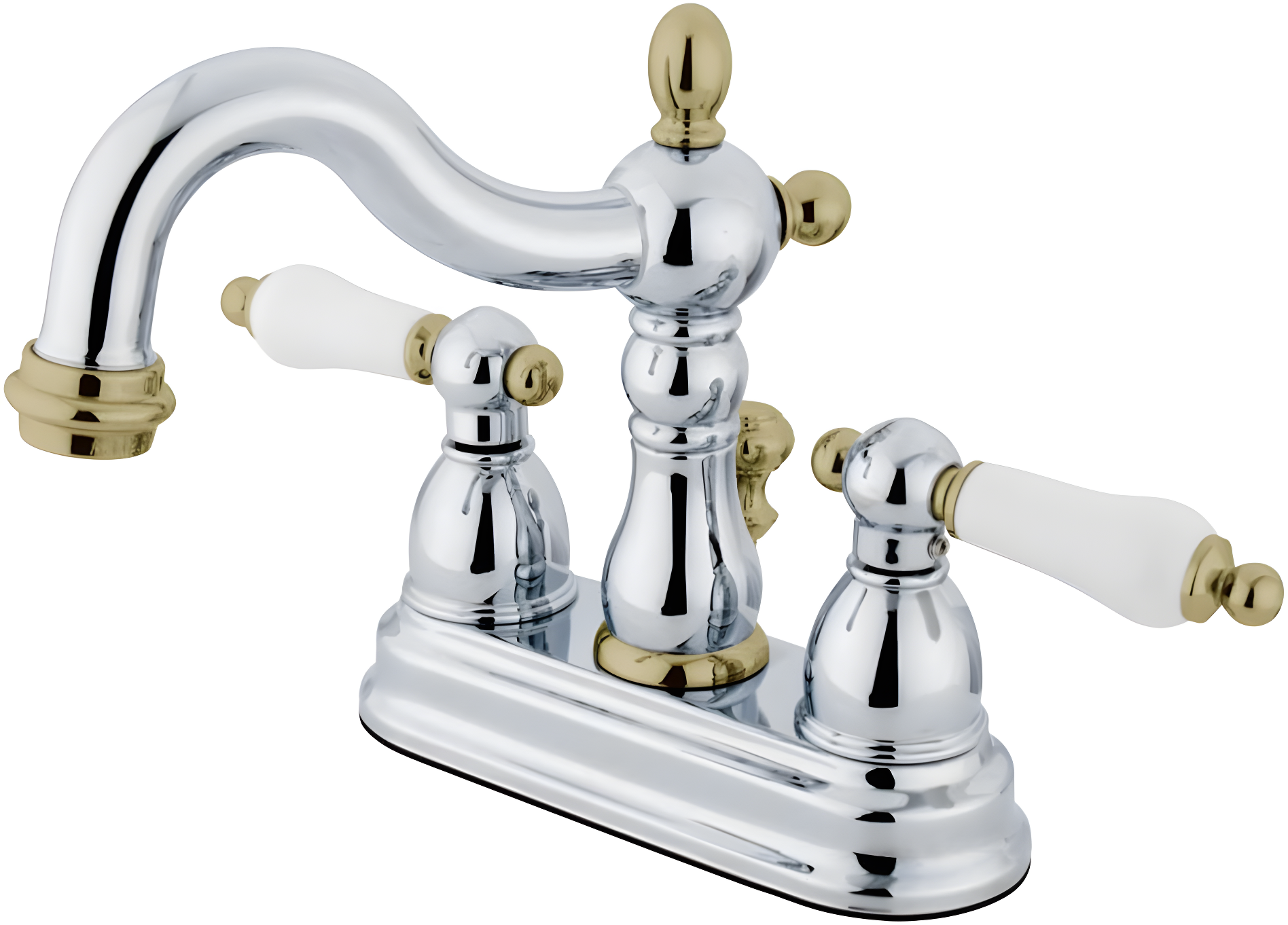 Kingston Brass Heritage Two-Handle 3-Hole Deck Mount 4" Centerset Bathroom Faucet with Plastic Pop-Up