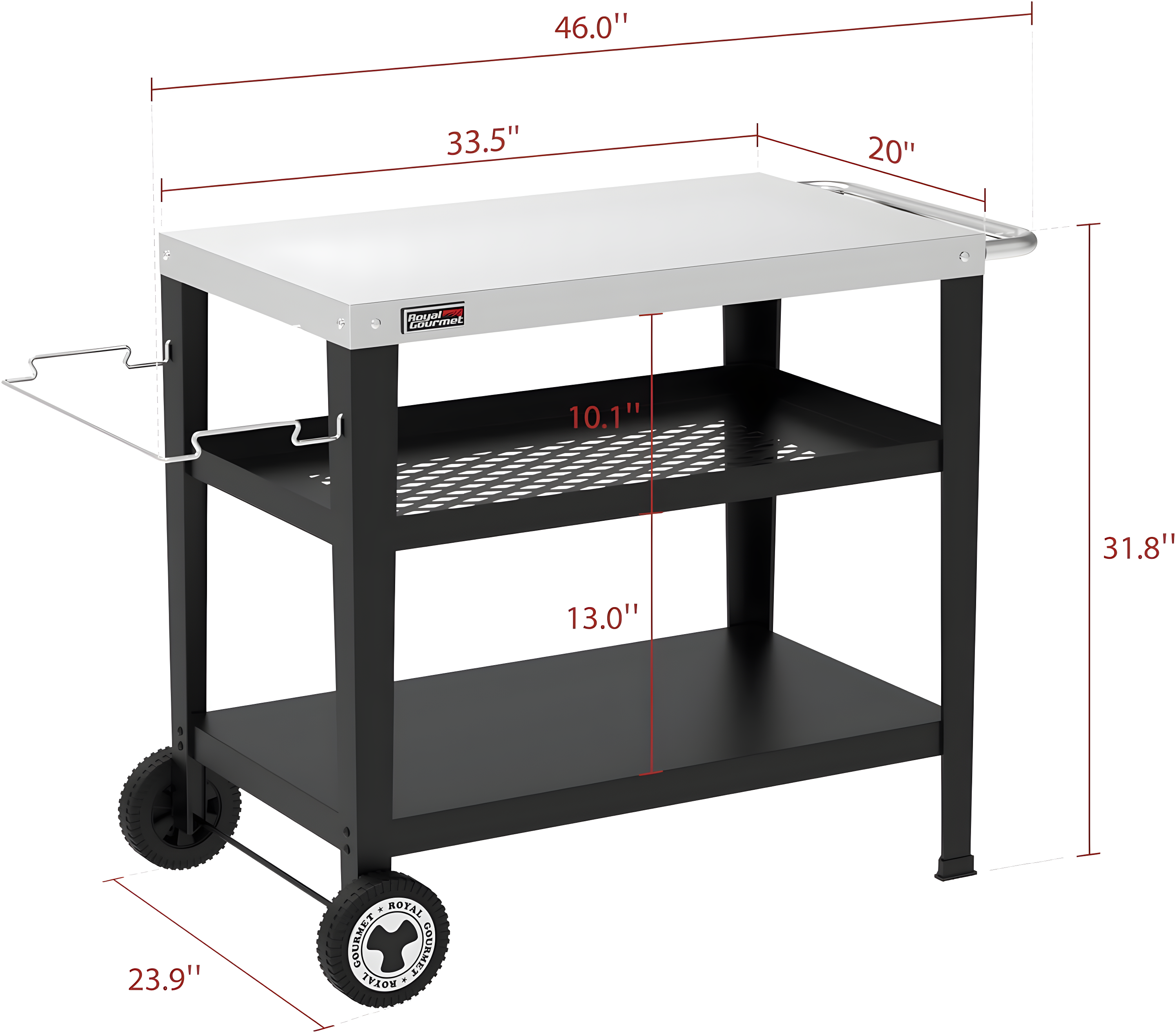 Rolling Dining Table With Trash Bag Holder, Outdoor Garden Patio BBQ Kitchen Food Prep Table Cart,Stainless Steel Tabletop