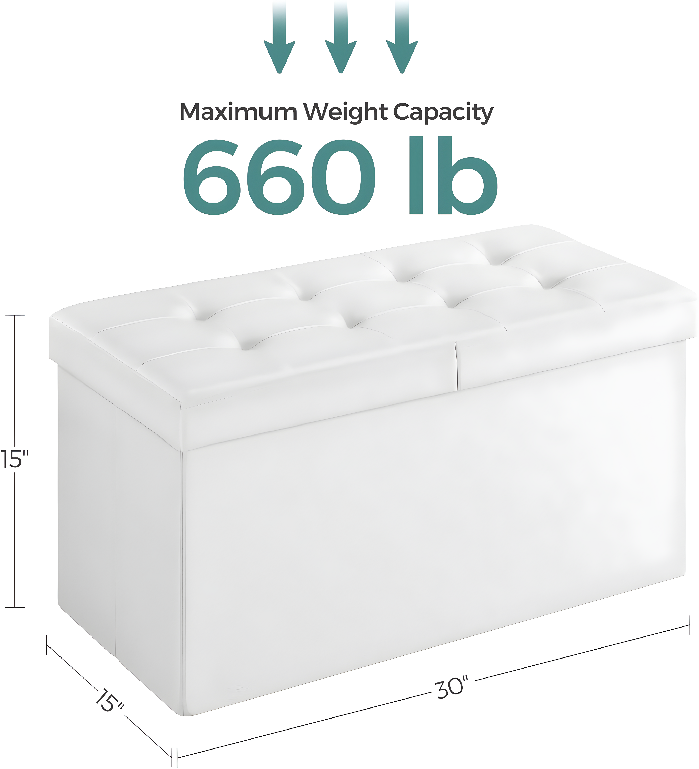 SONGMICS 30 Inches Folding Storage Ottoman Bench with Flipping Lid White