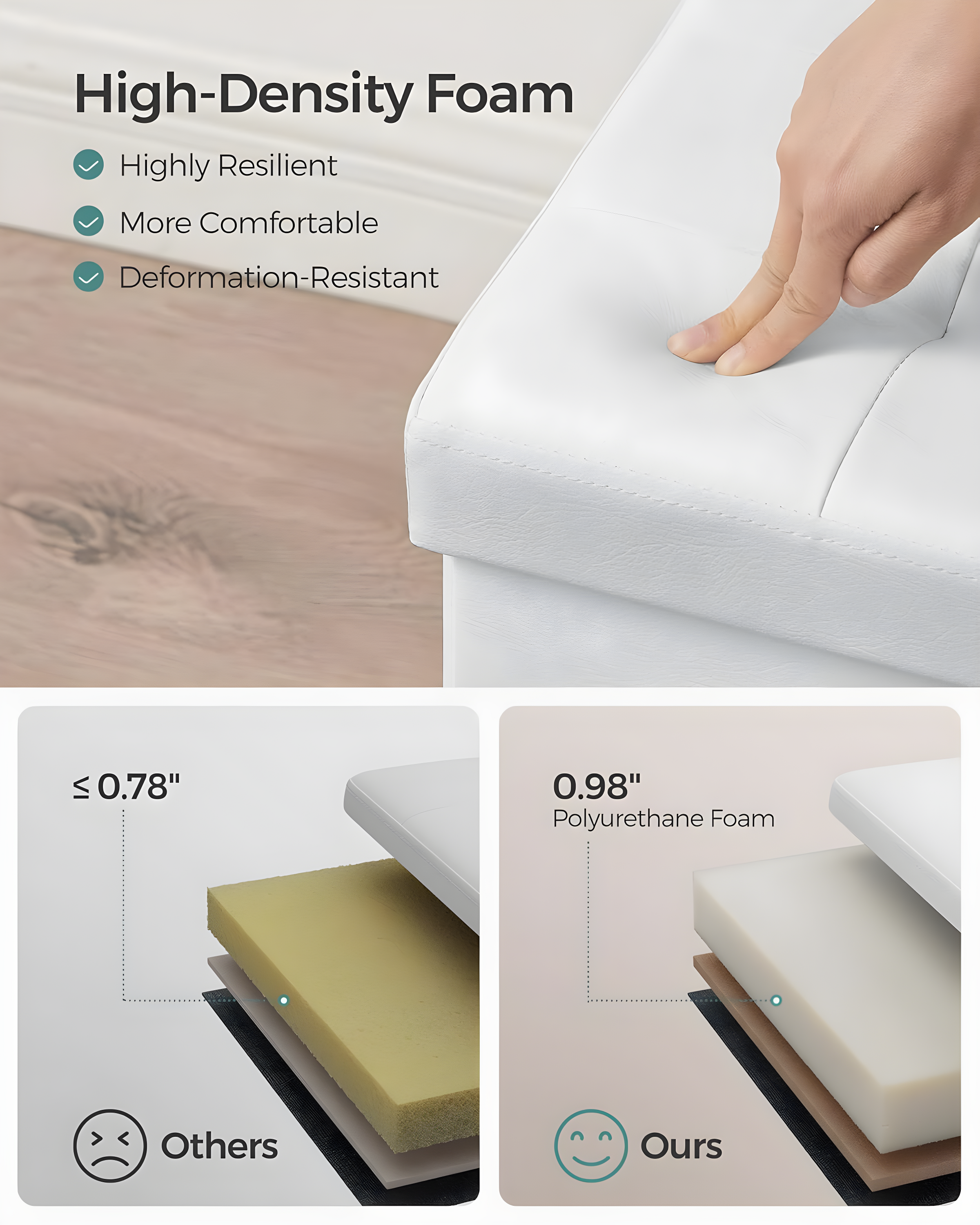 SONGMICS 30 Inches Folding Storage Ottoman Bench with Flipping Lid White