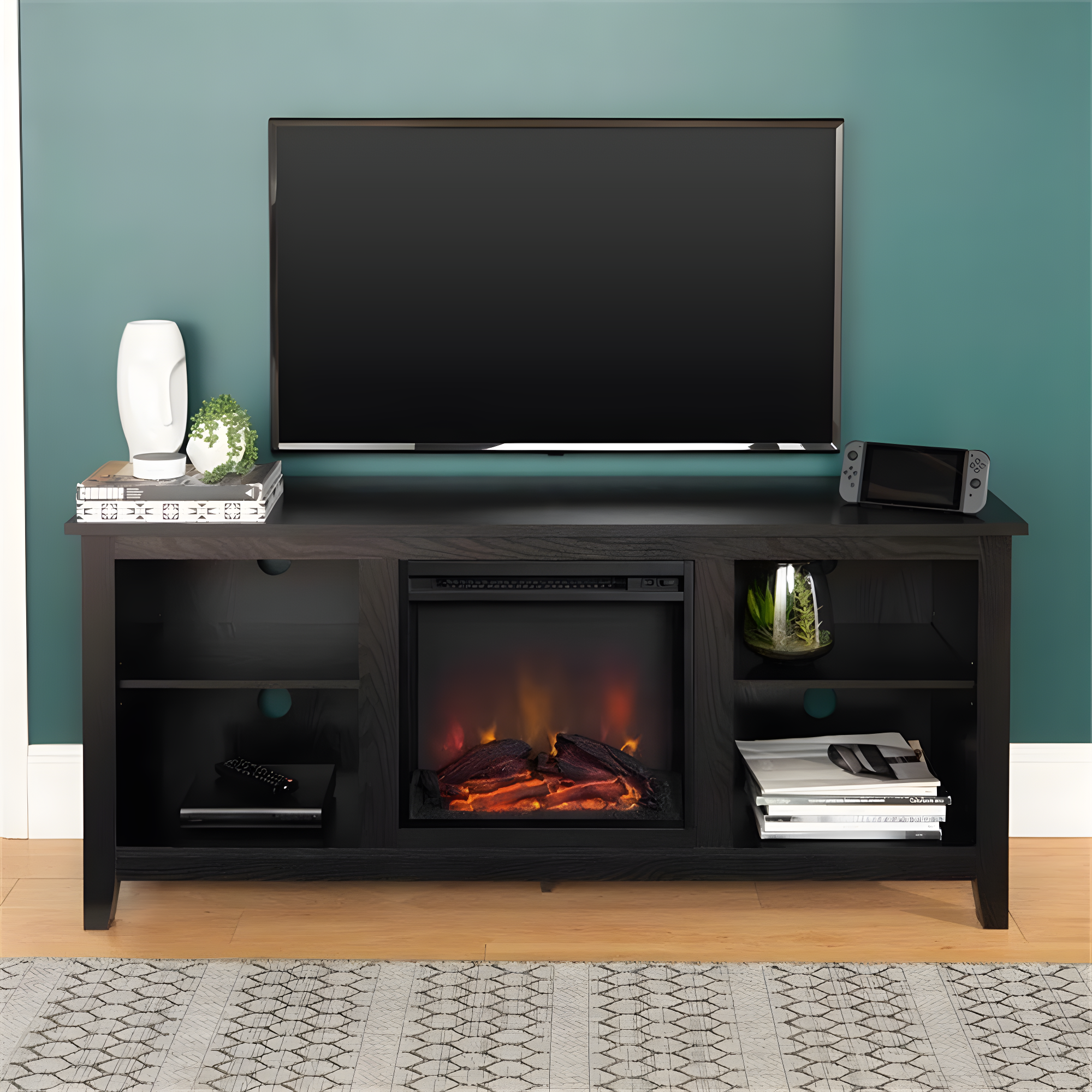 Walker Edison Traditional Fireplace TV Stand for TVs Up to 64" - Black