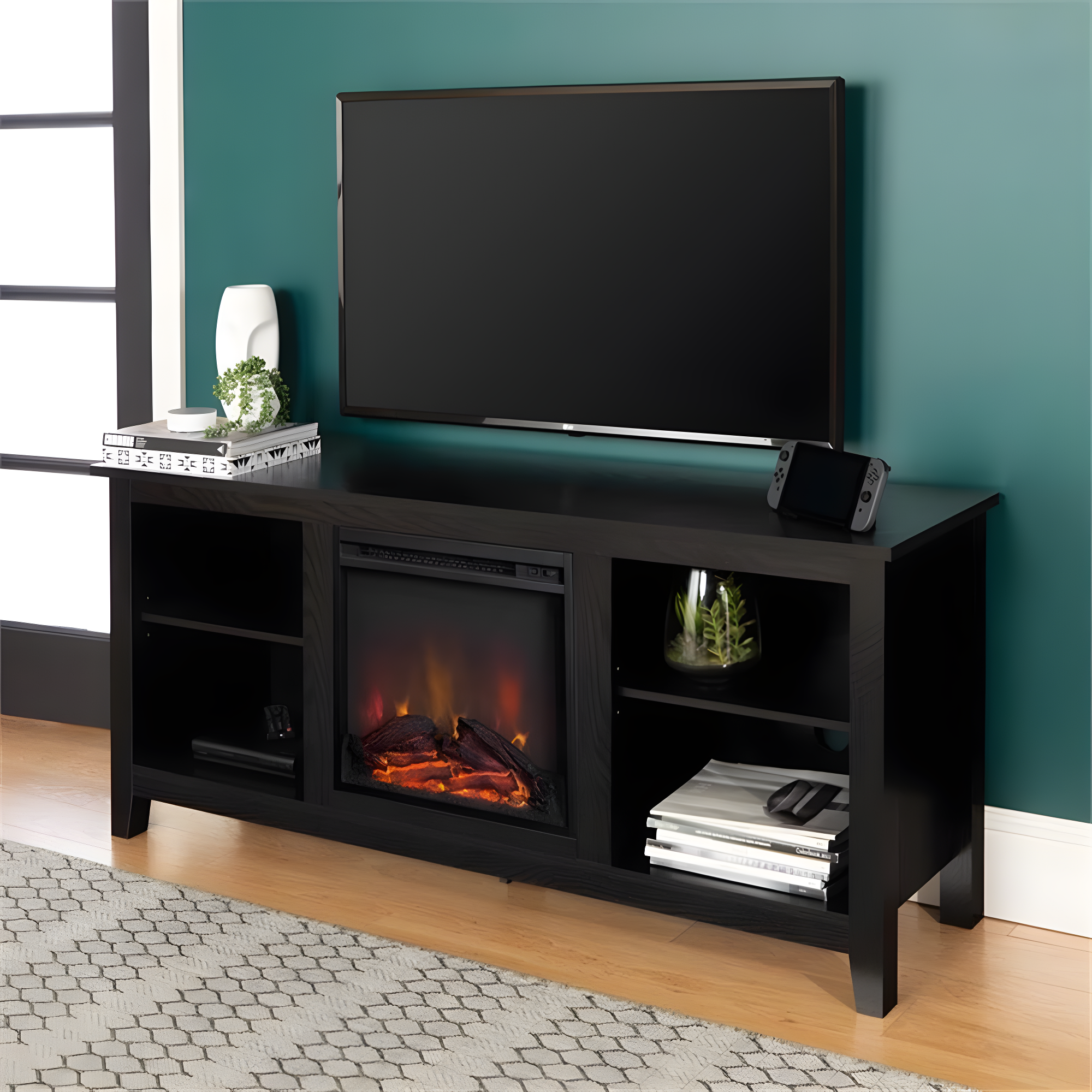 Walker Edison Traditional Fireplace TV Stand for TVs Up to 64" - Black