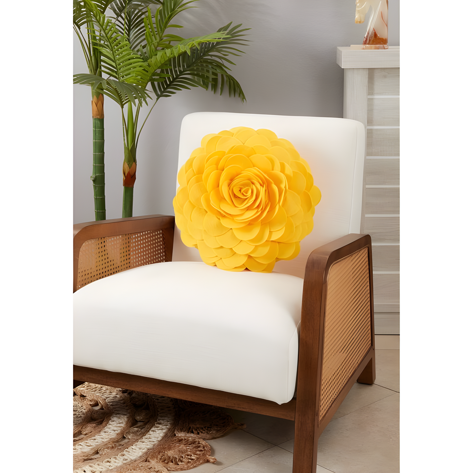 Flower Appliqued Felt Throw Pillow