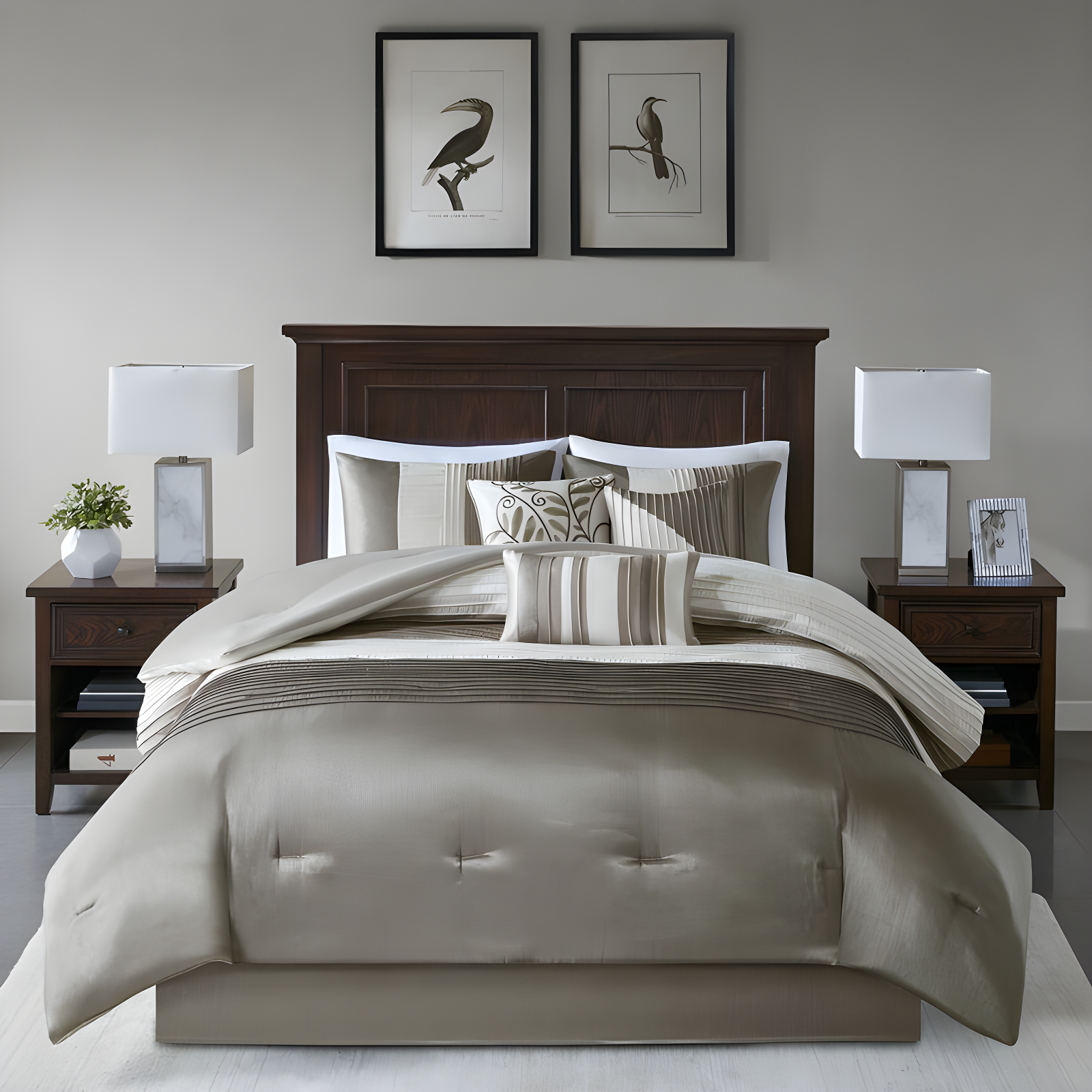Madison Park Amherst 7 Piece Striped and Pleated Comforter Set