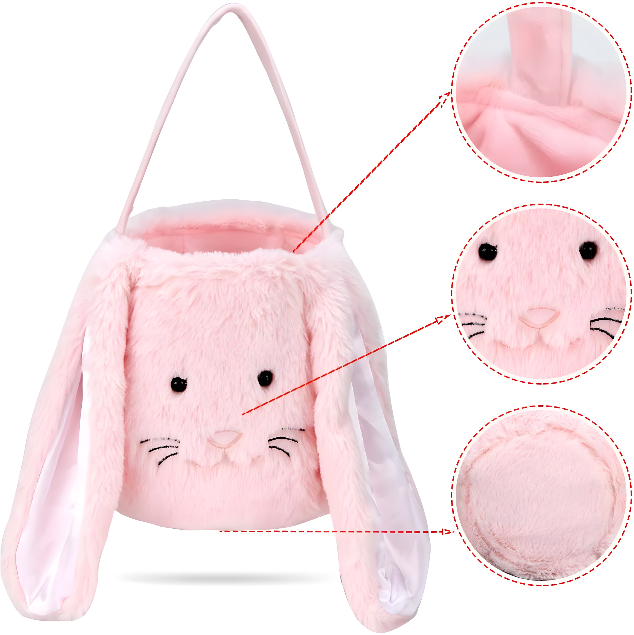 Easter Bunny Tote Bag, Cute Fuzzy Rabbit Ears Soft Plush Candy Handle Bag Eggs Basket Gift Bag for Kids Holiday Decorations