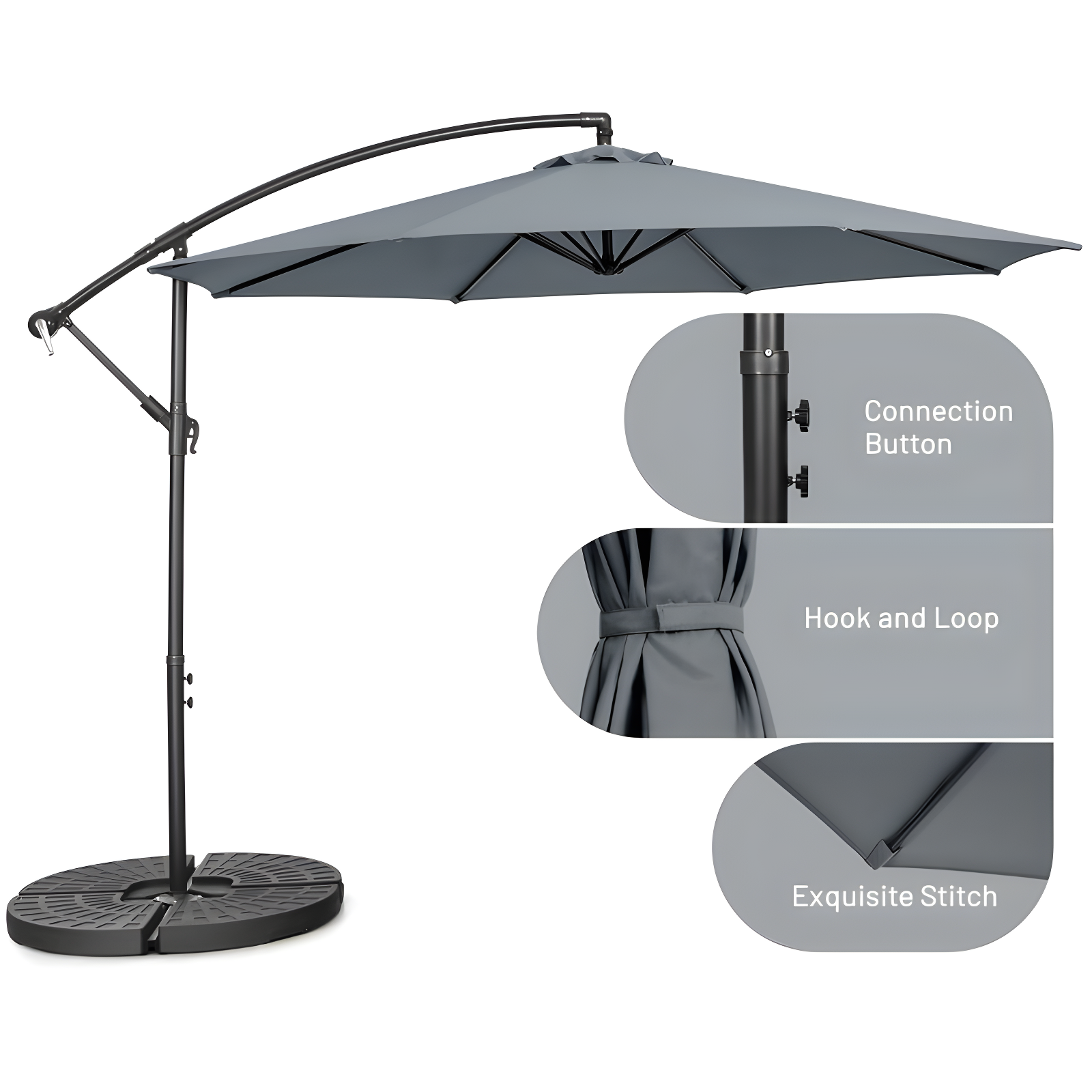 Costway  10 FT Patio Offset Umbrella w/8 Ribs Cross Base Tilt Grey