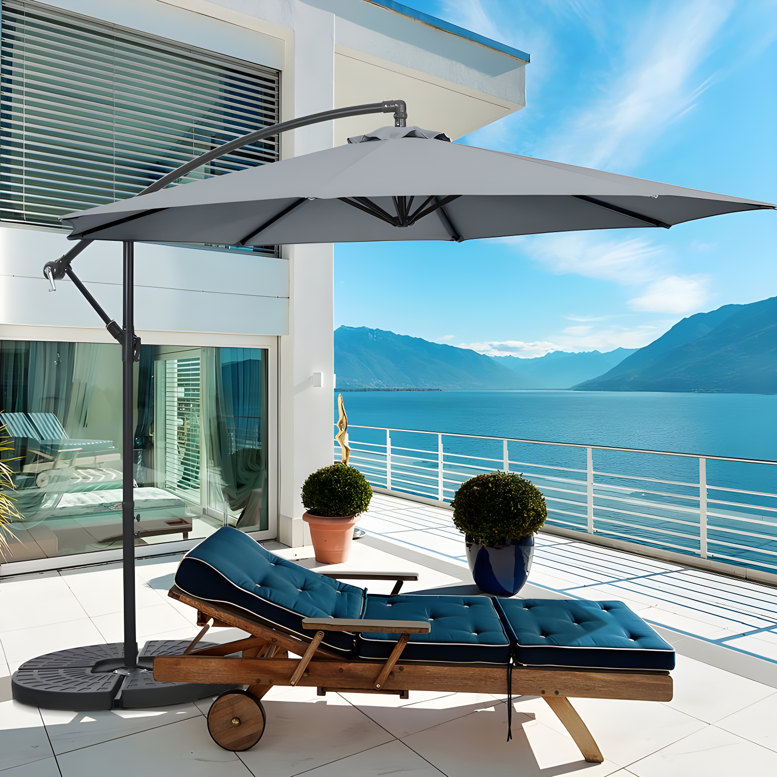 Costway  10 FT Patio Offset Umbrella w/8 Ribs Cross Base Tilt Grey