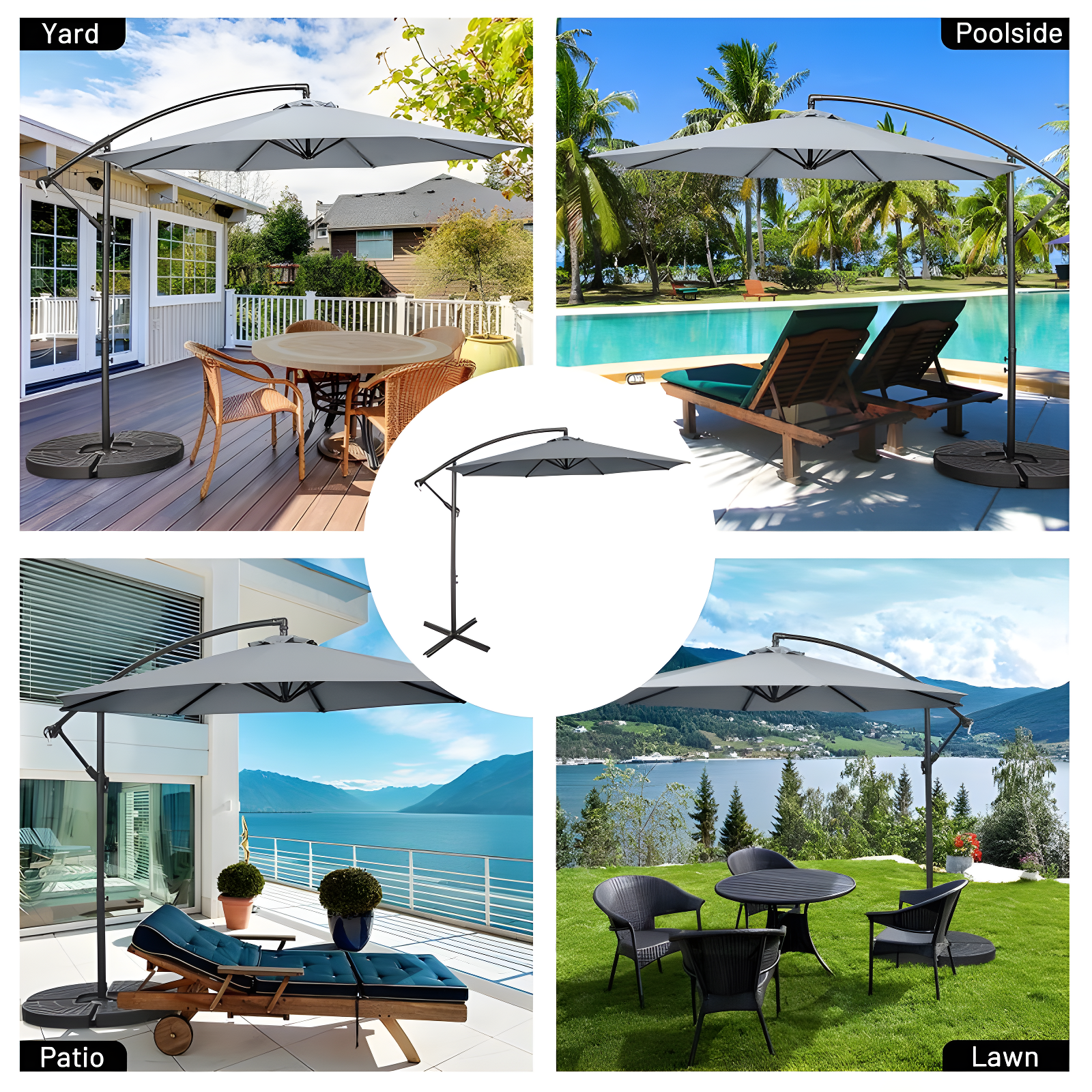 Costway  10 FT Patio Offset Umbrella w/8 Ribs Cross Base Tilt Grey