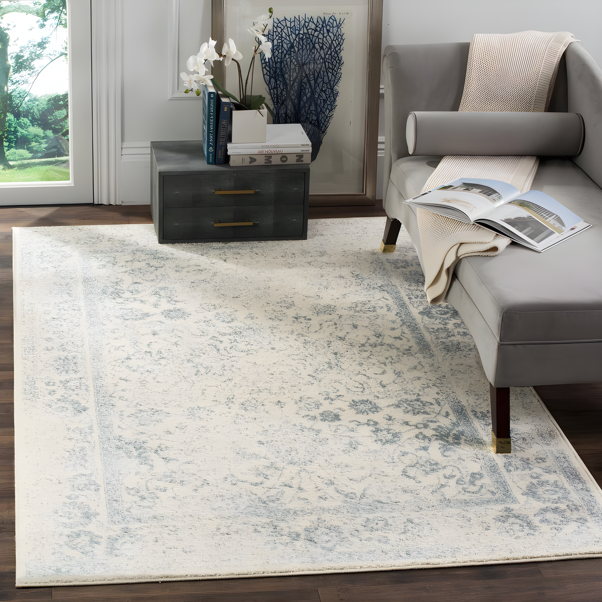 Adirondack ADR109 Machine Made Indoor Area Rug - Ivory/Slate - 6'x9' - Safavieh