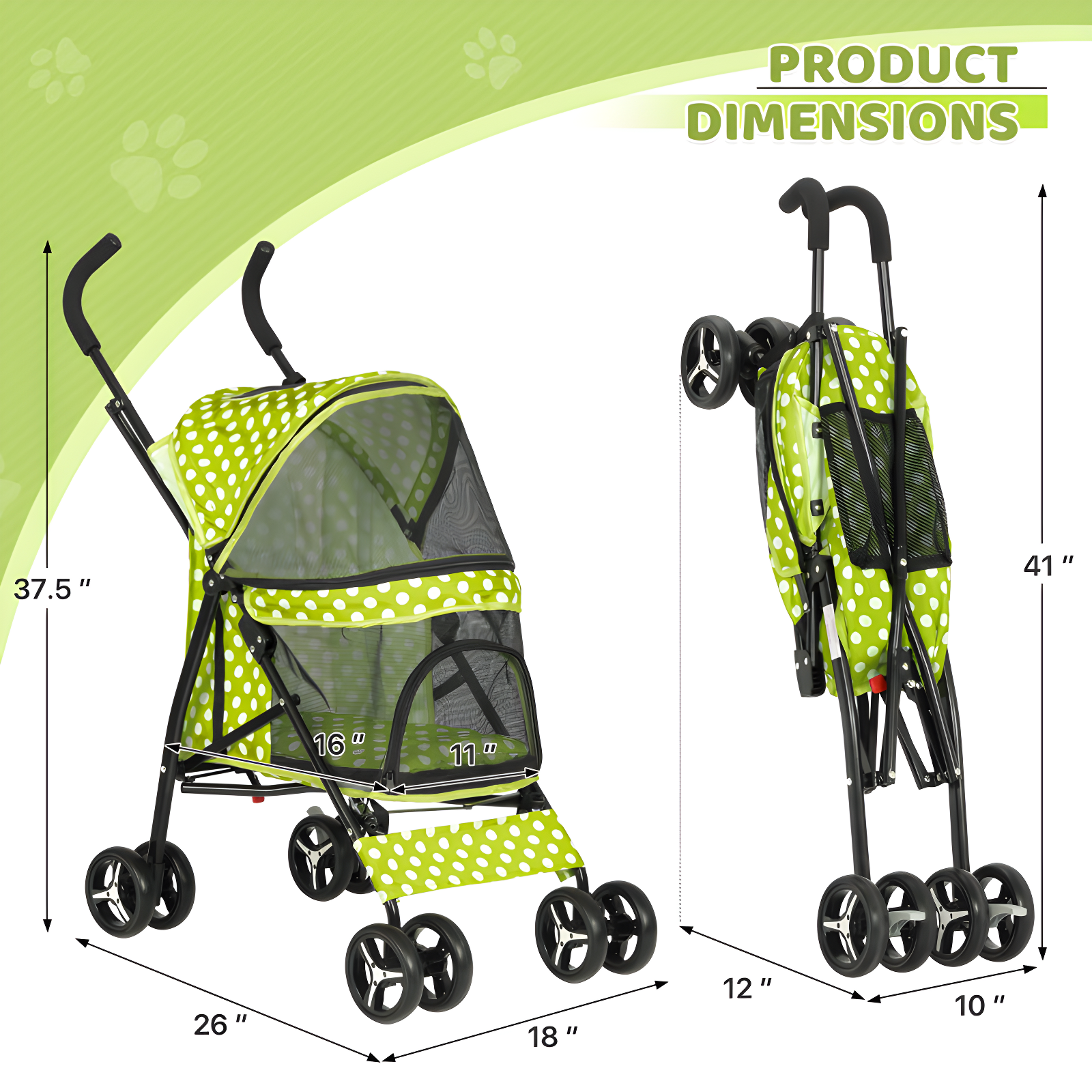 Magshion Pet Stoller Dog Cat Stoller Comfortable Lightweight Stroller With Adjustable Canopy
