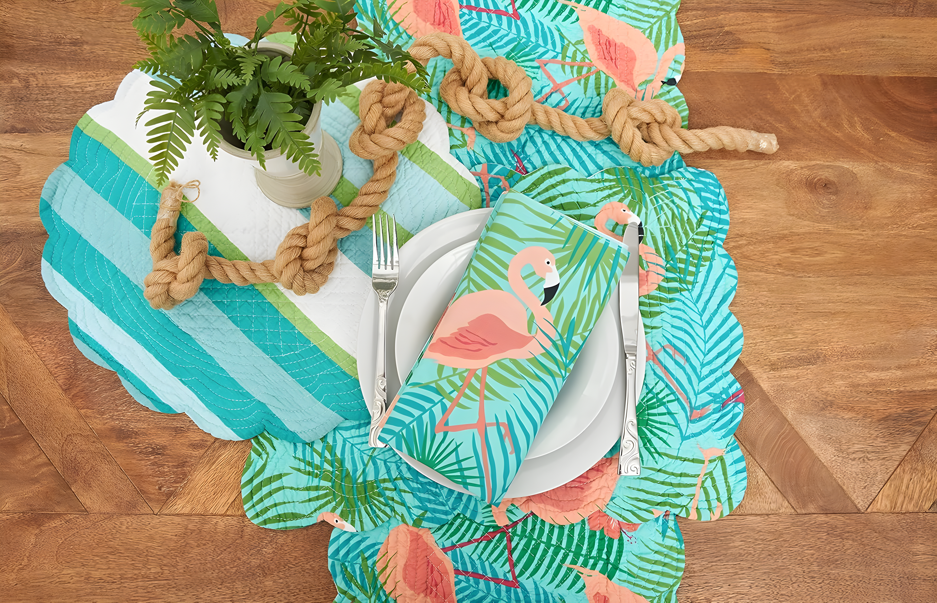 C&F Home Isla Island Cotton Quilted Reversible Rectangular Placemat Set of 6