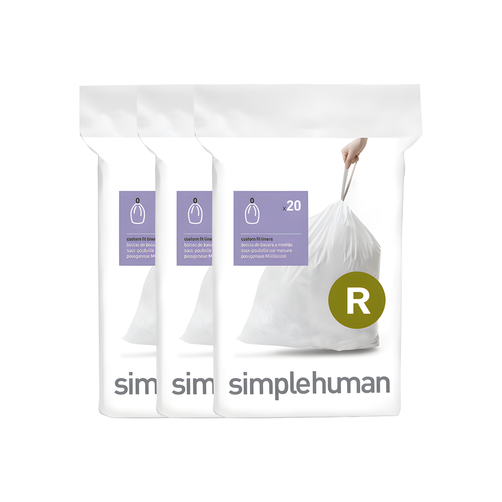 Simplehuman Code R Custom Fit Drawstring Trash Bags, 10 Liter / 2.6 Gallon, White, 60 Count