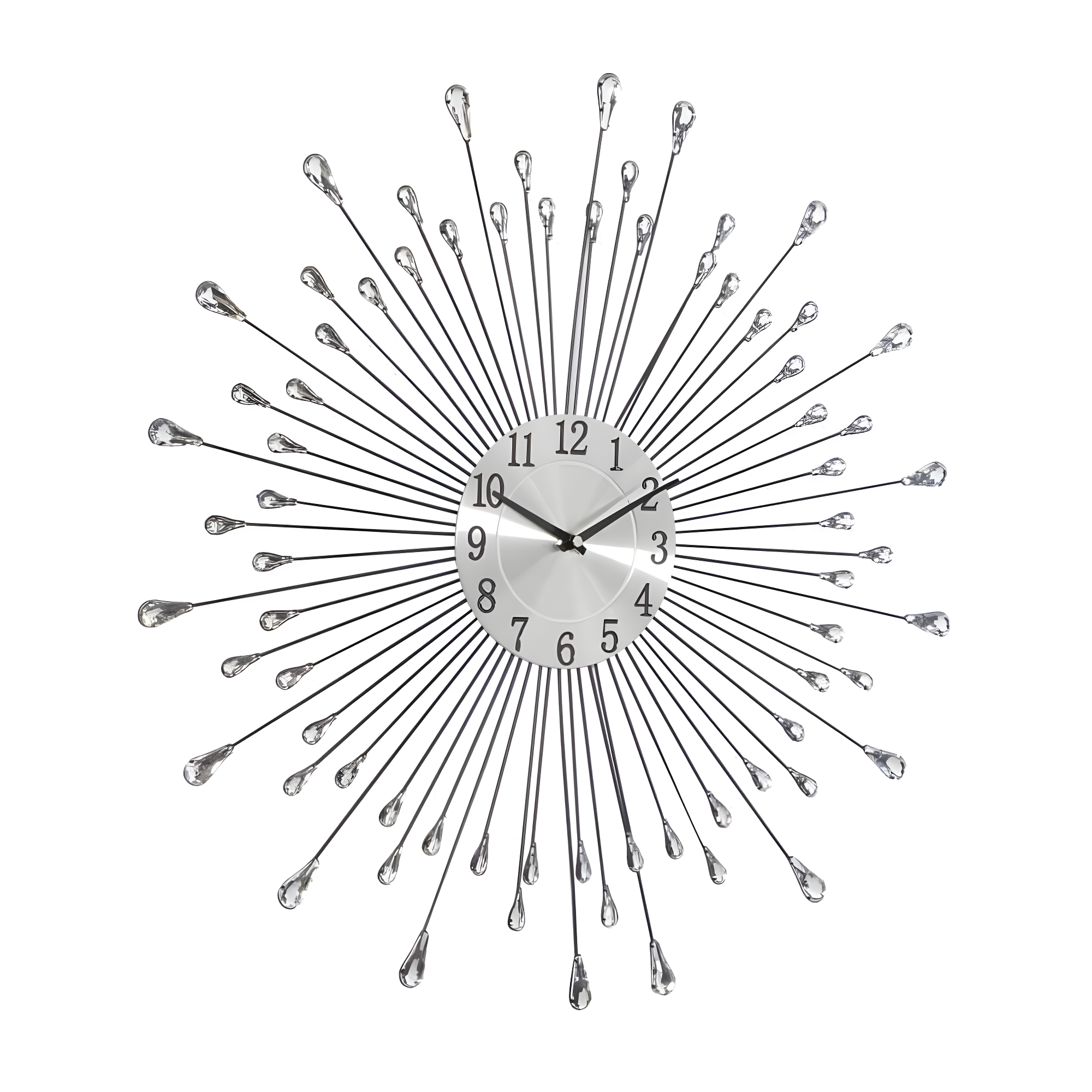 DecMode 23" Silver Metal Starburst Wall Clock with Crystal Embellishment