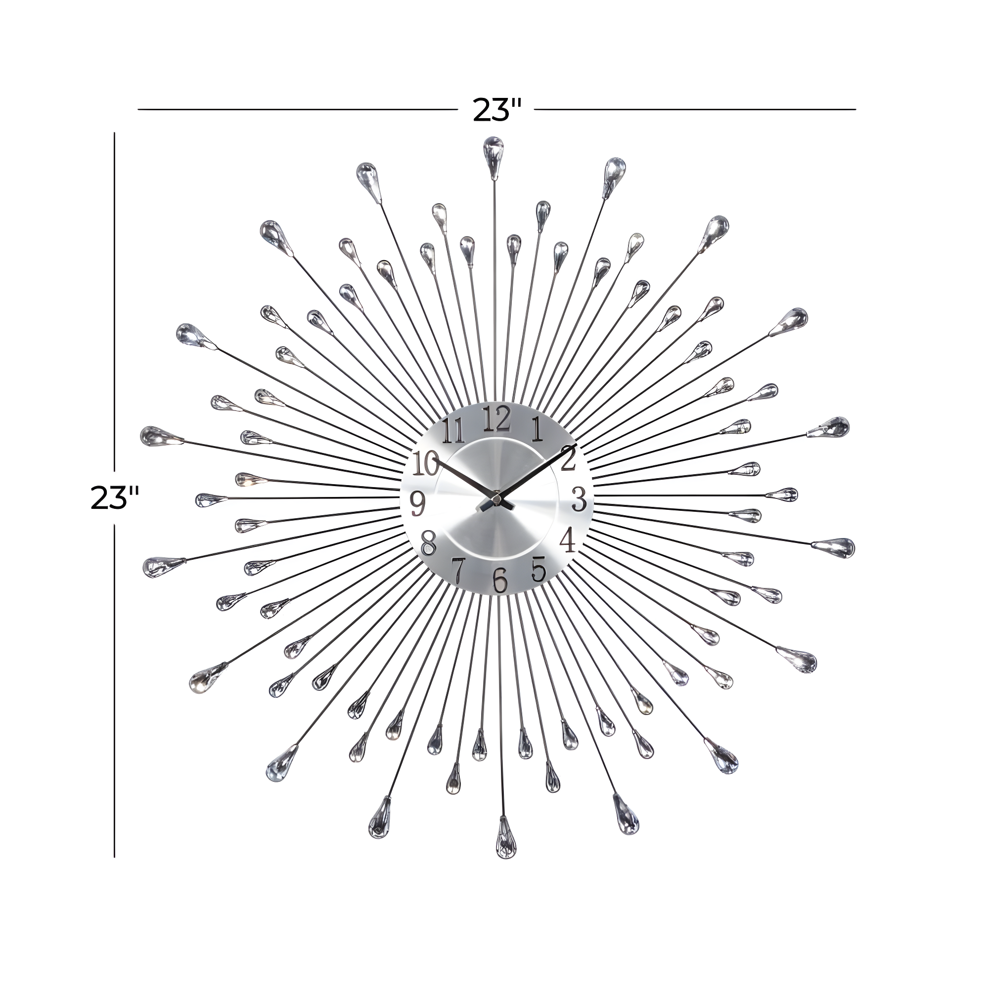 DecMode 23" Silver Metal Starburst Wall Clock with Crystal Embellishment
