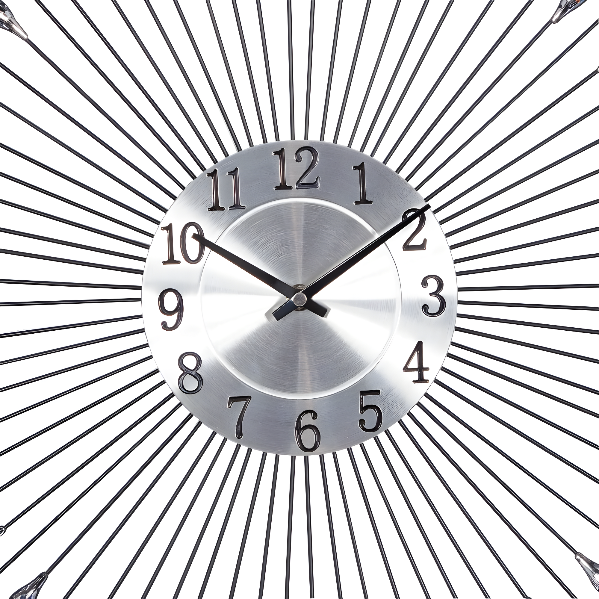 DecMode 23" Silver Metal Starburst Wall Clock with Crystal Embellishment