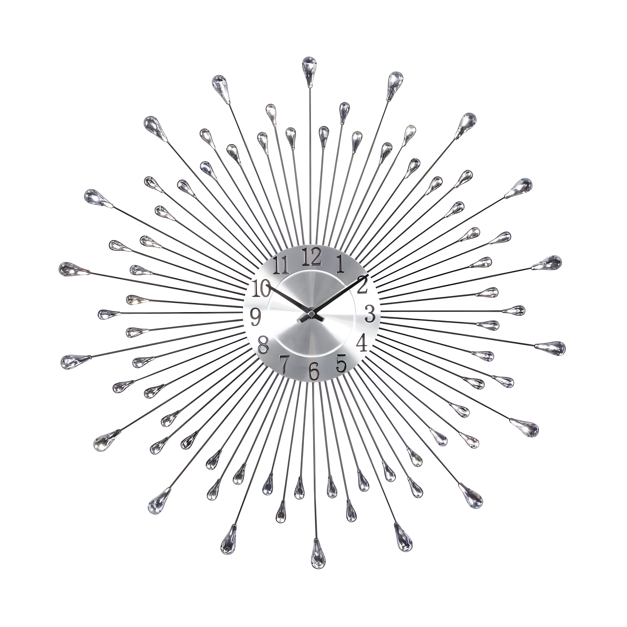 DecMode 23" Silver Metal Starburst Wall Clock with Crystal Embellishment