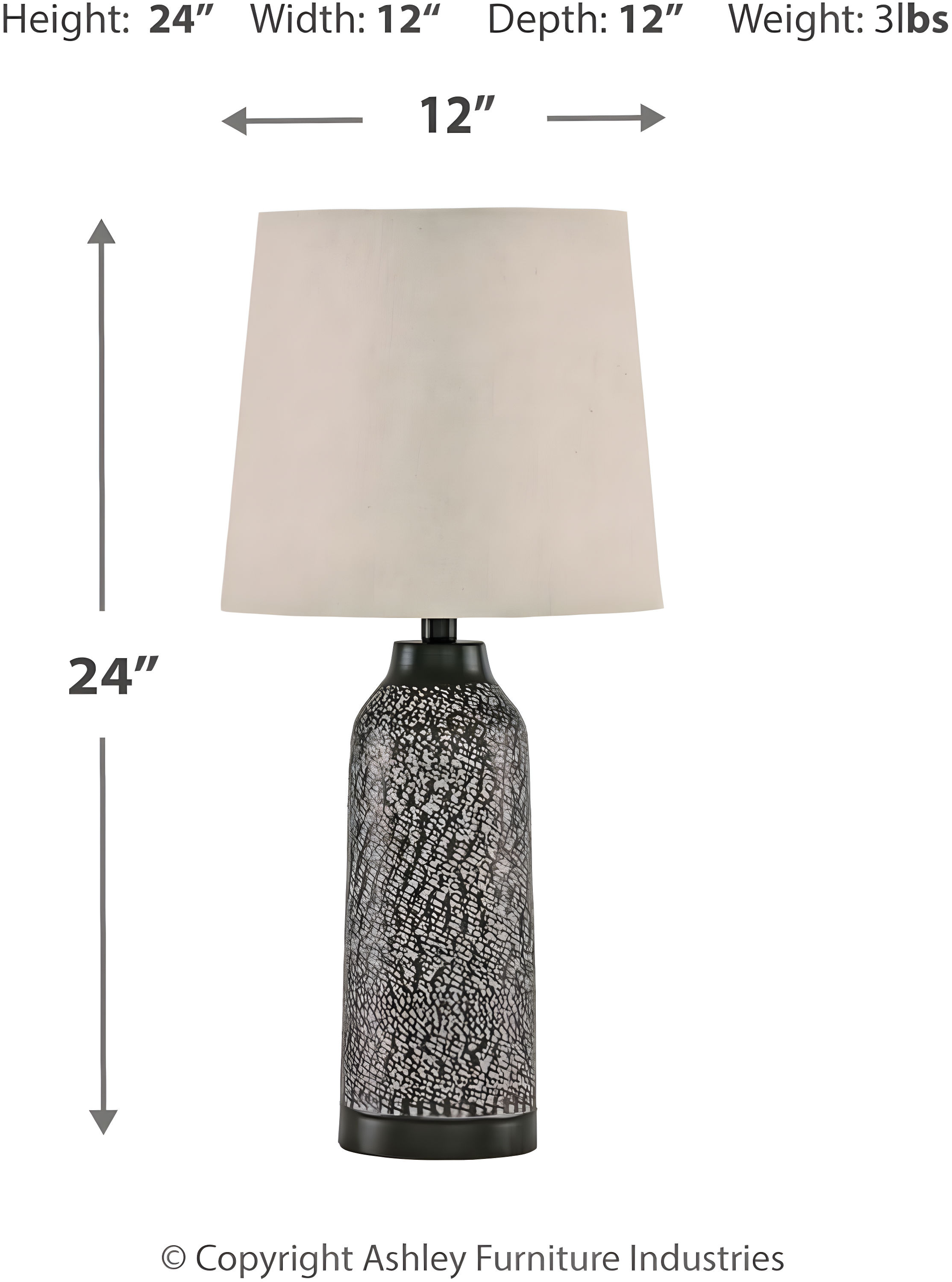 Signature Design by Ashley Lanson Table Lamps: Hammered Metal, Bronze Finish, Beige Shade, Set of 2