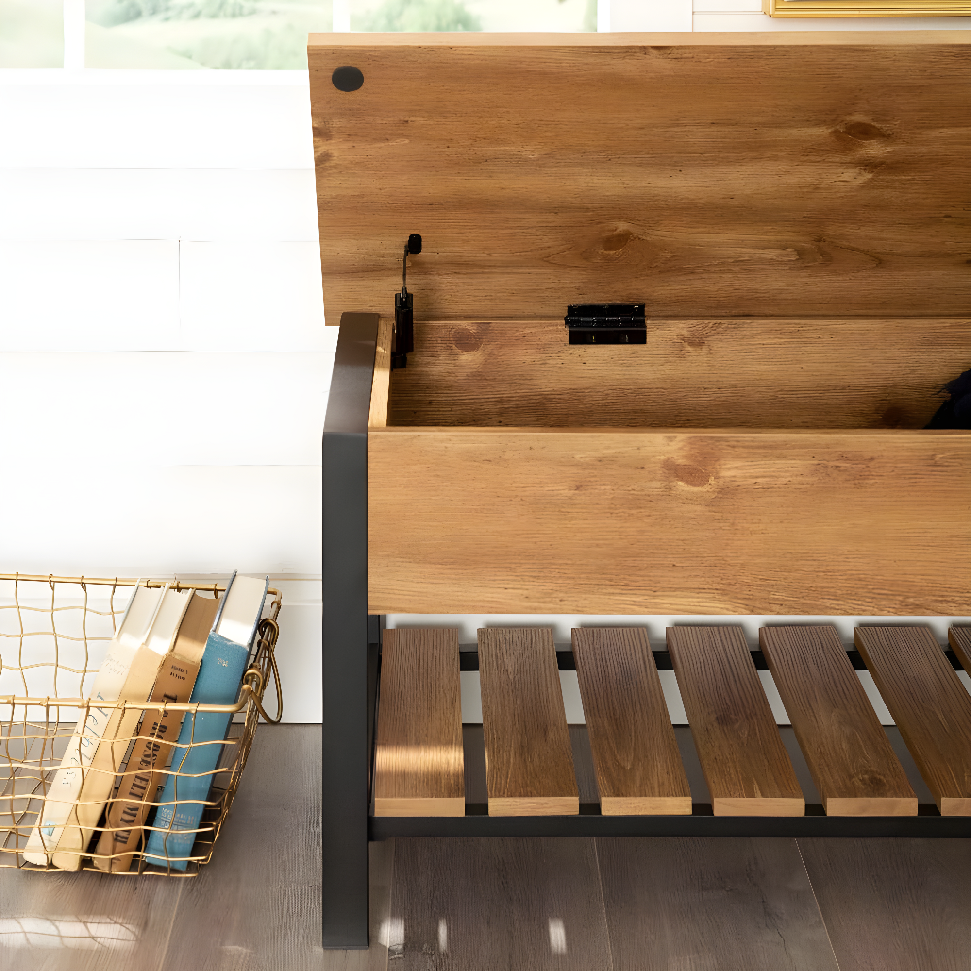 Walker Edison Storage Bench, Barnwood