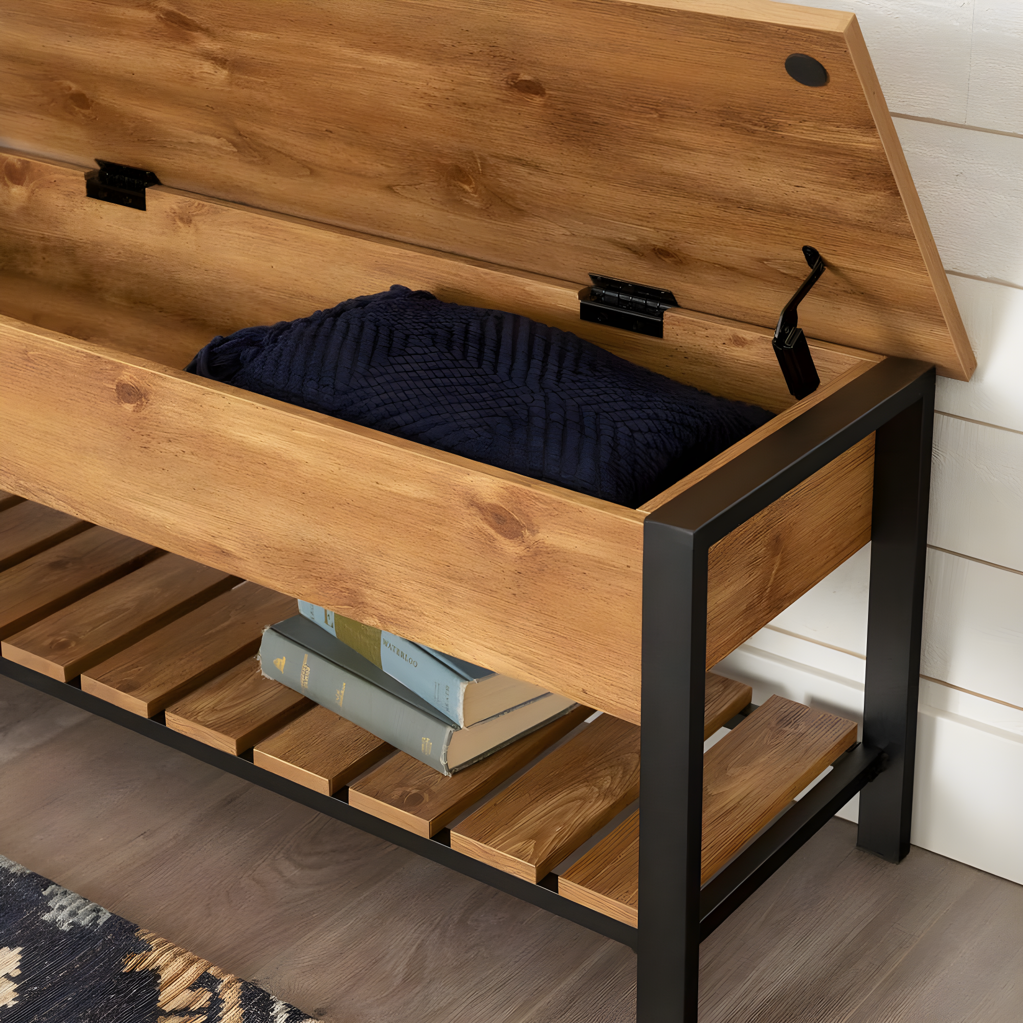 Walker Edison Storage Bench, Barnwood