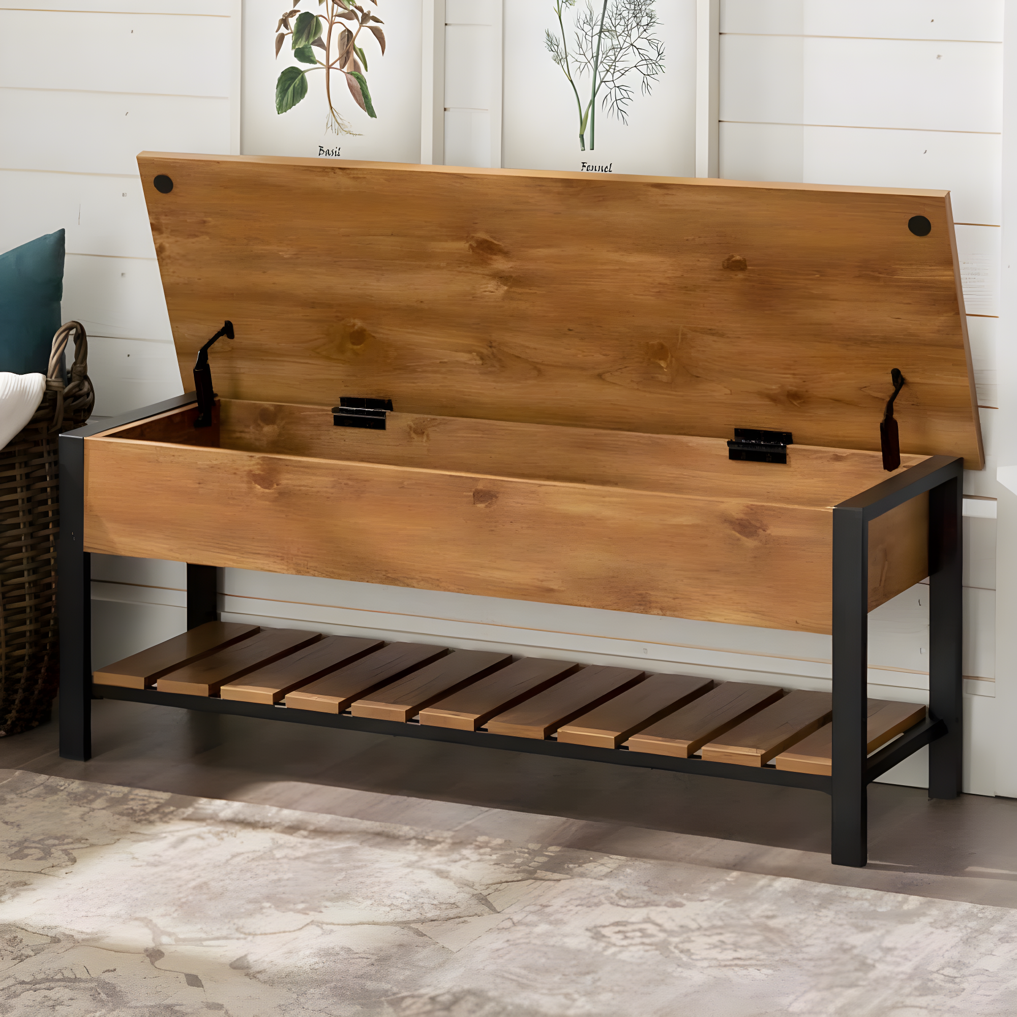 Walker Edison Storage Bench, Barnwood