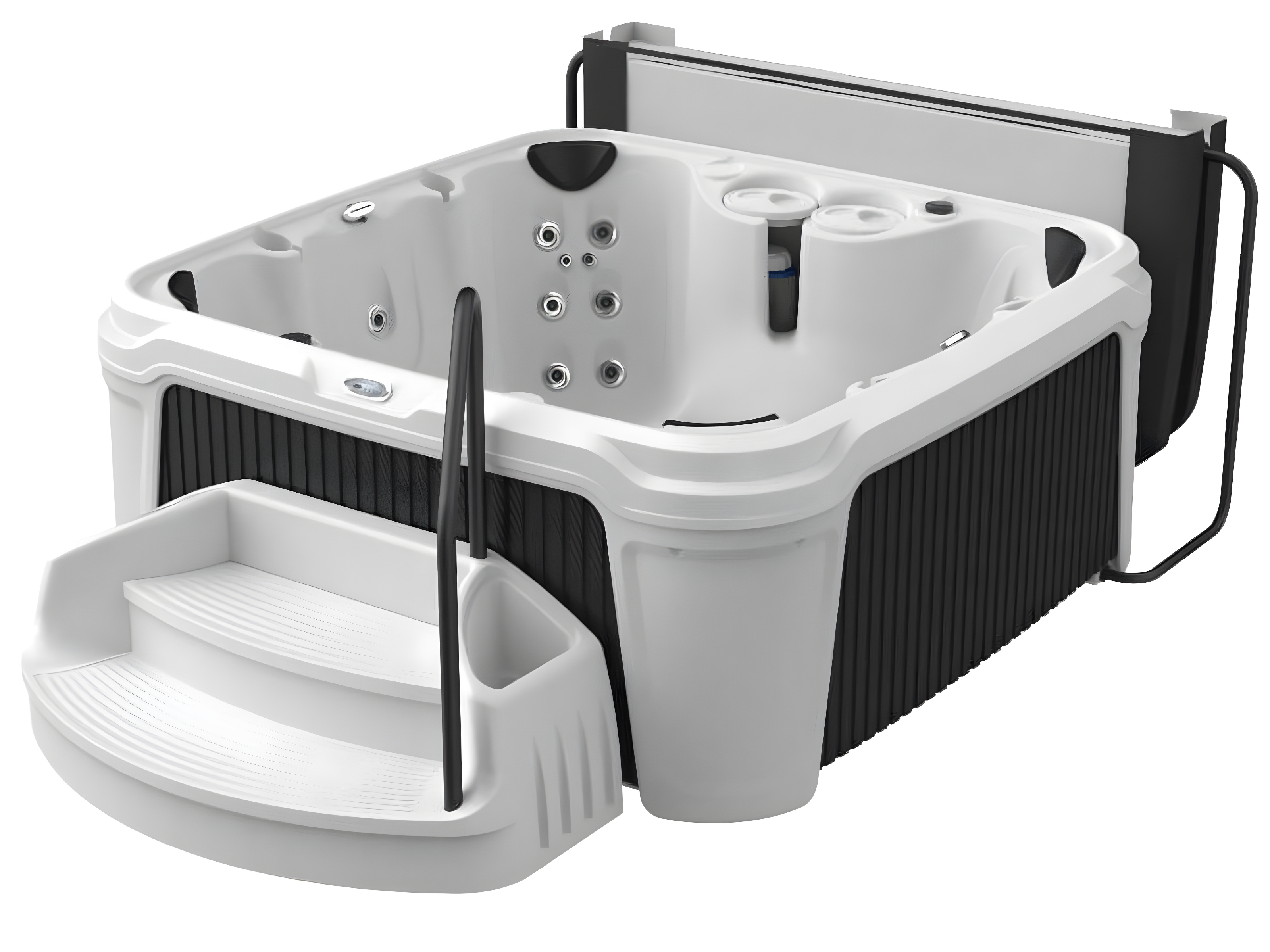 AquaRest DayDream 3500 Ensemble 7-Person 35-Jet Plug & Play Hot Tub with Ozonator, LED Waterfall, Stainless Steel Heater, Step, Cover Lifter and Ice Bucket