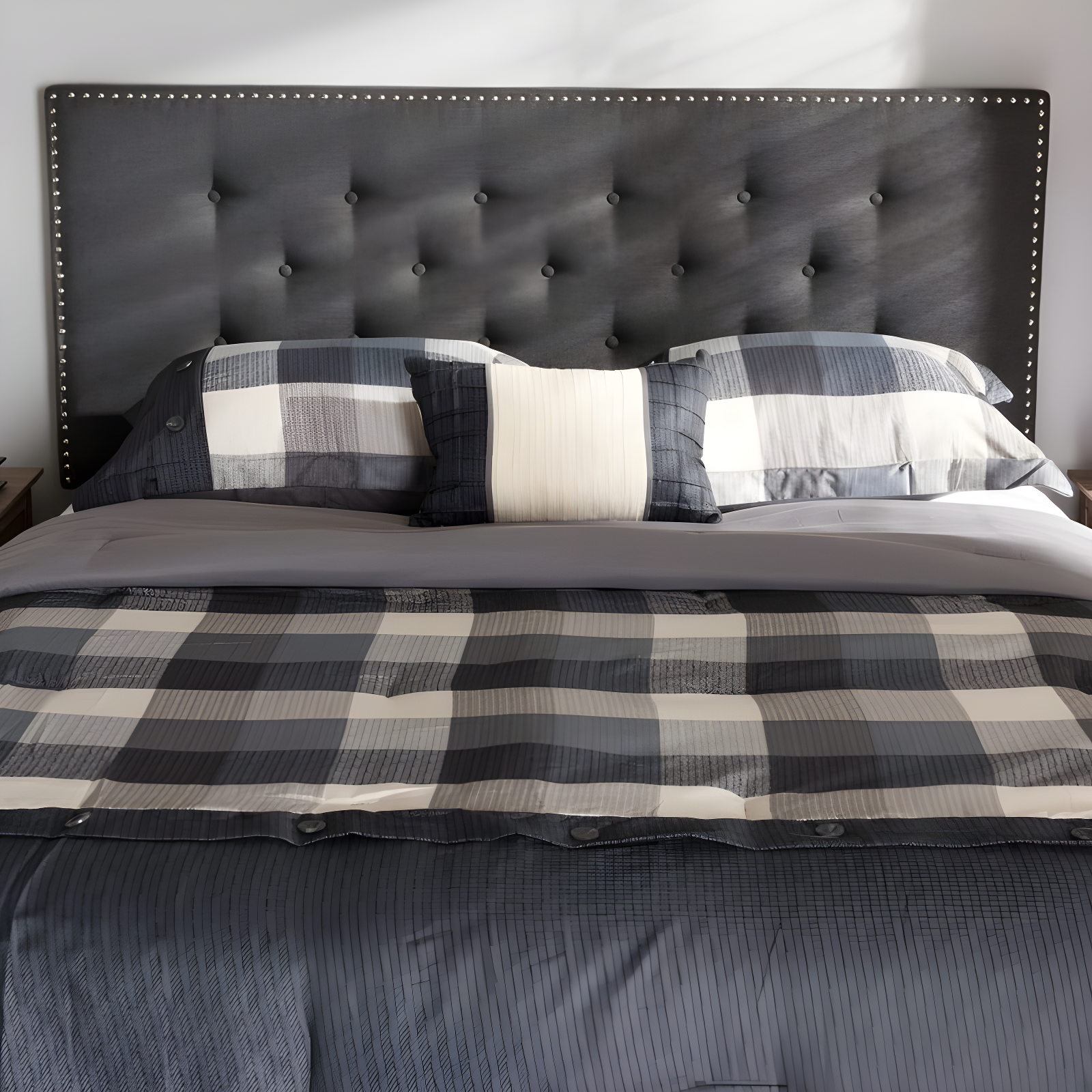 Queen Windsor Modern and Contemporary Fabric Headboard Dark Gray - Baxton Studio: Adjustable, Nailhead Trim