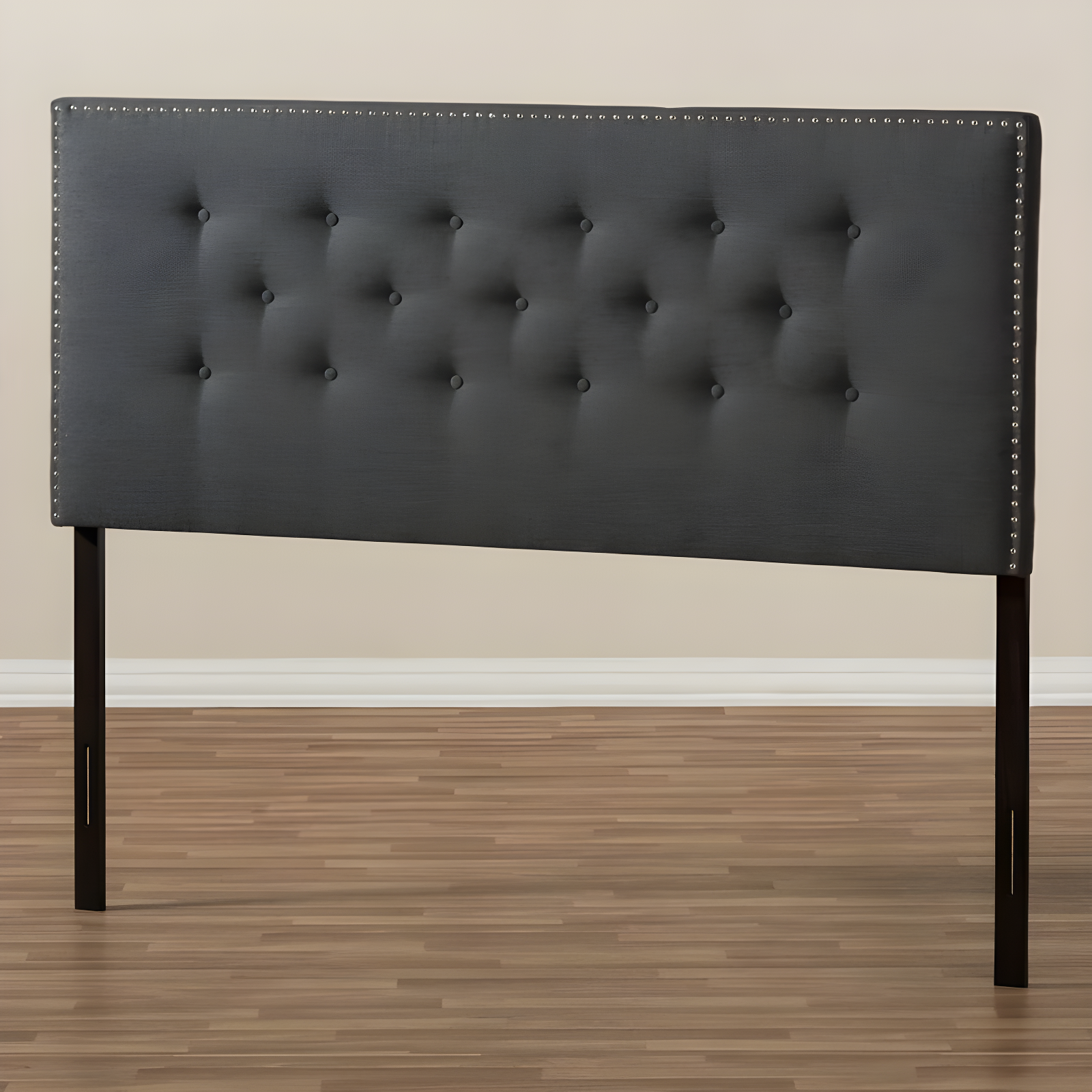 Queen Windsor Modern and Contemporary Fabric Headboard Dark Gray - Baxton Studio: Adjustable, Nailhead Trim