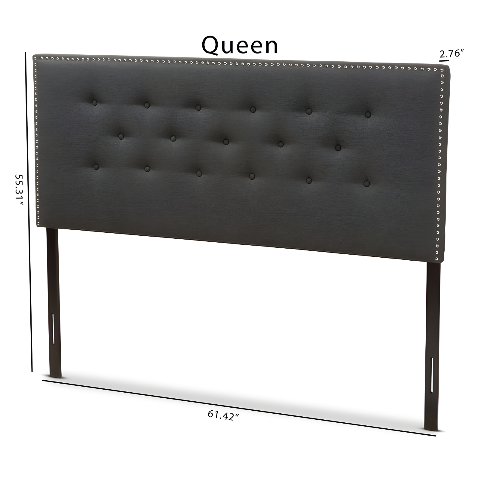 Queen Windsor Modern and Contemporary Fabric Headboard Dark Gray - Baxton Studio: Adjustable, Nailhead Trim