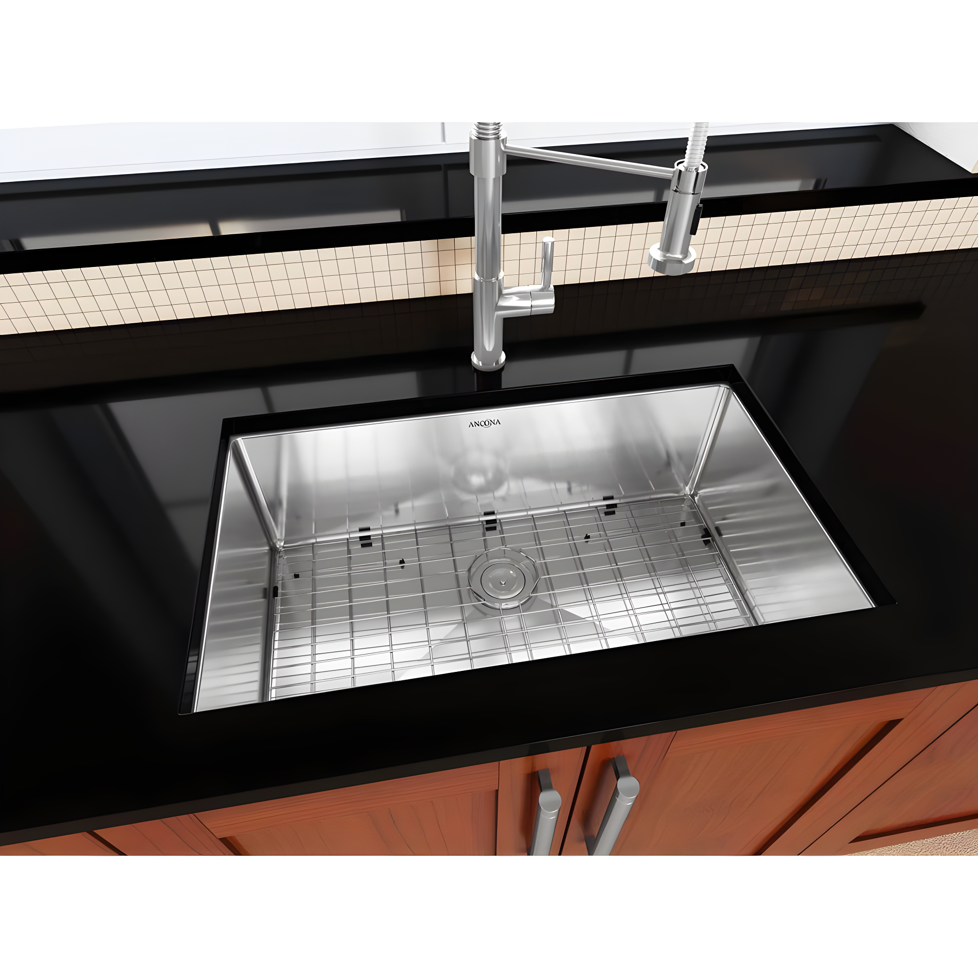 Ancona Prestige Series Stainless Steel 30'' x 18'' Undermount Kitchen Sink with Grid and Strainer