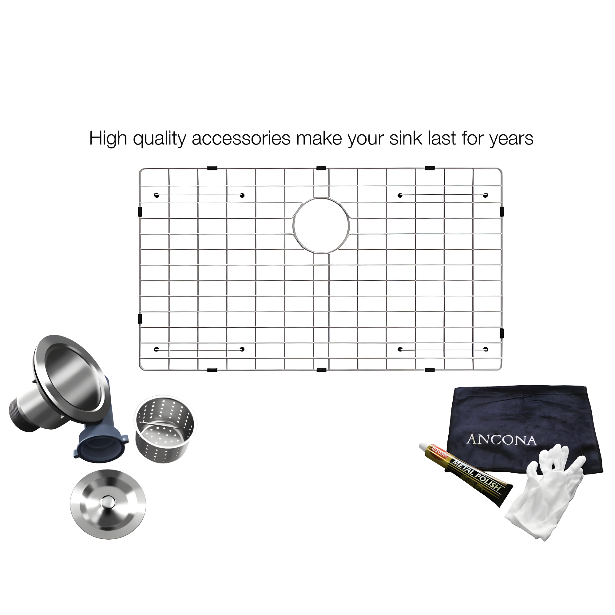 Ancona Prestige Series Stainless Steel 30'' x 18'' Undermount Kitchen Sink with Grid and Strainer