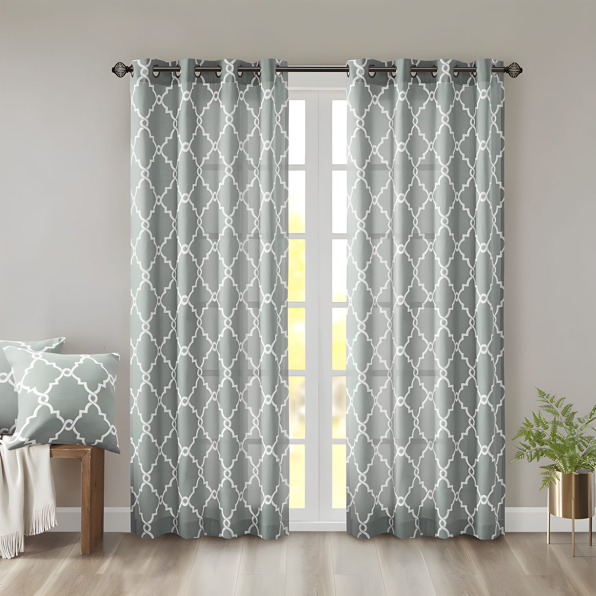 Madison Park Fretwork Print Grommet Top Single Window Curtain Panel