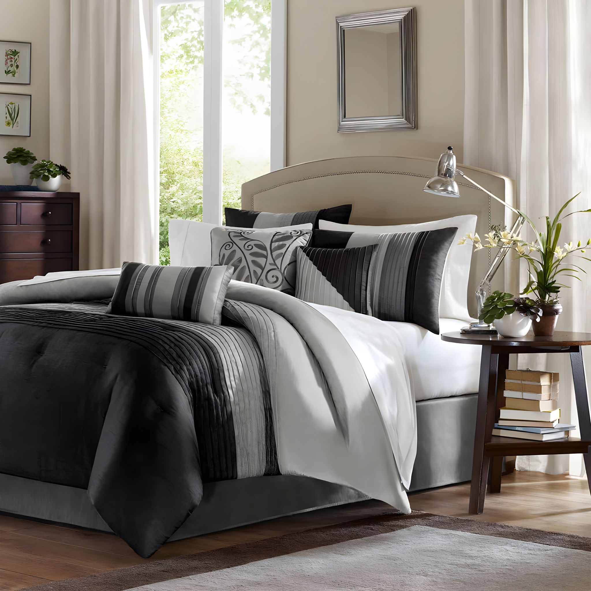 Madison Park Amherst 7 Piece Striped and Pleated Comforter Set