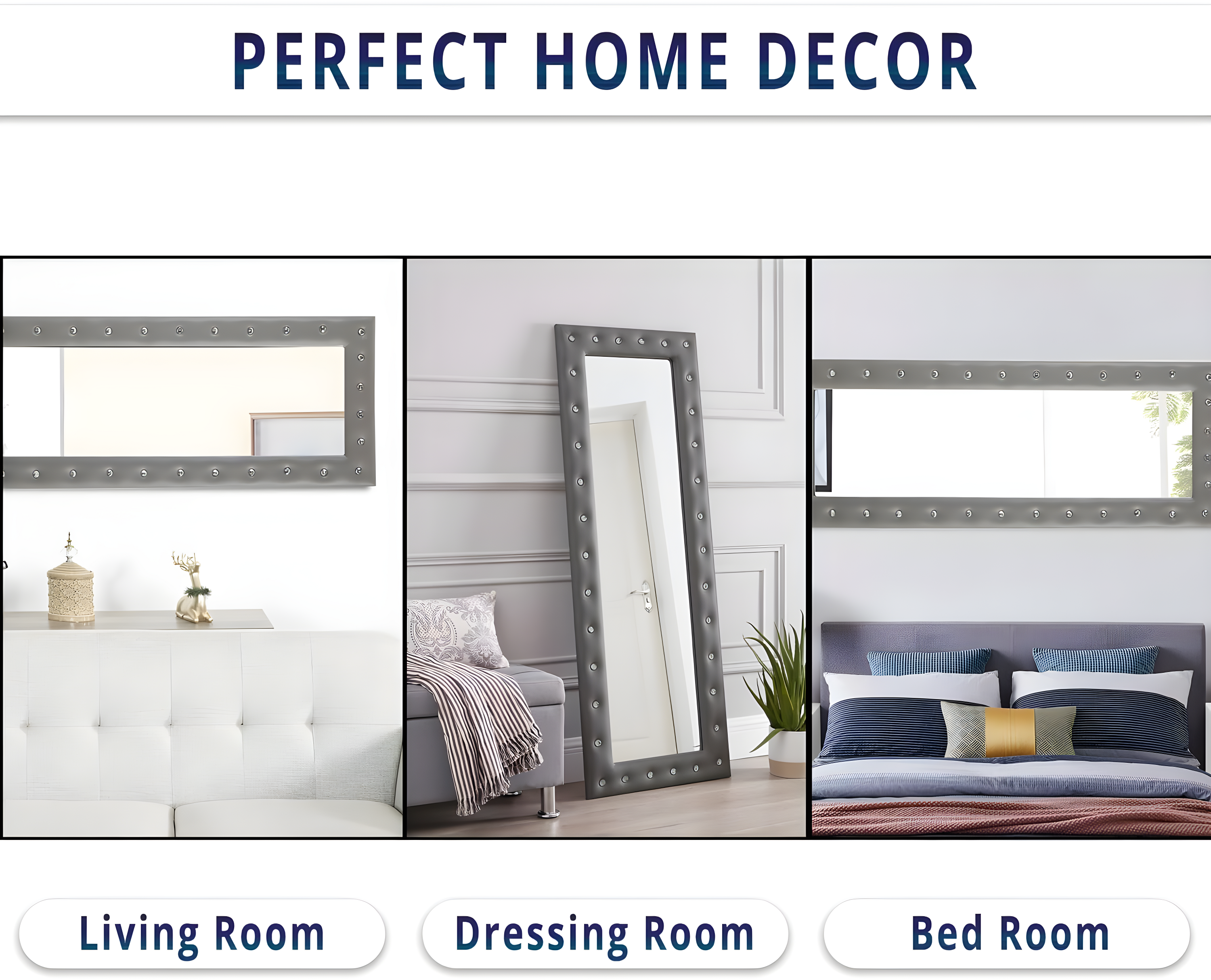Naomi Home Crystal Tufted Floor Mirror Full Length, 63" LX22 W Wall Mirror, Standing Mirror,Wall Mirror with Faux Wood Frame, Full Length Mirrors for Bedroom - Gray