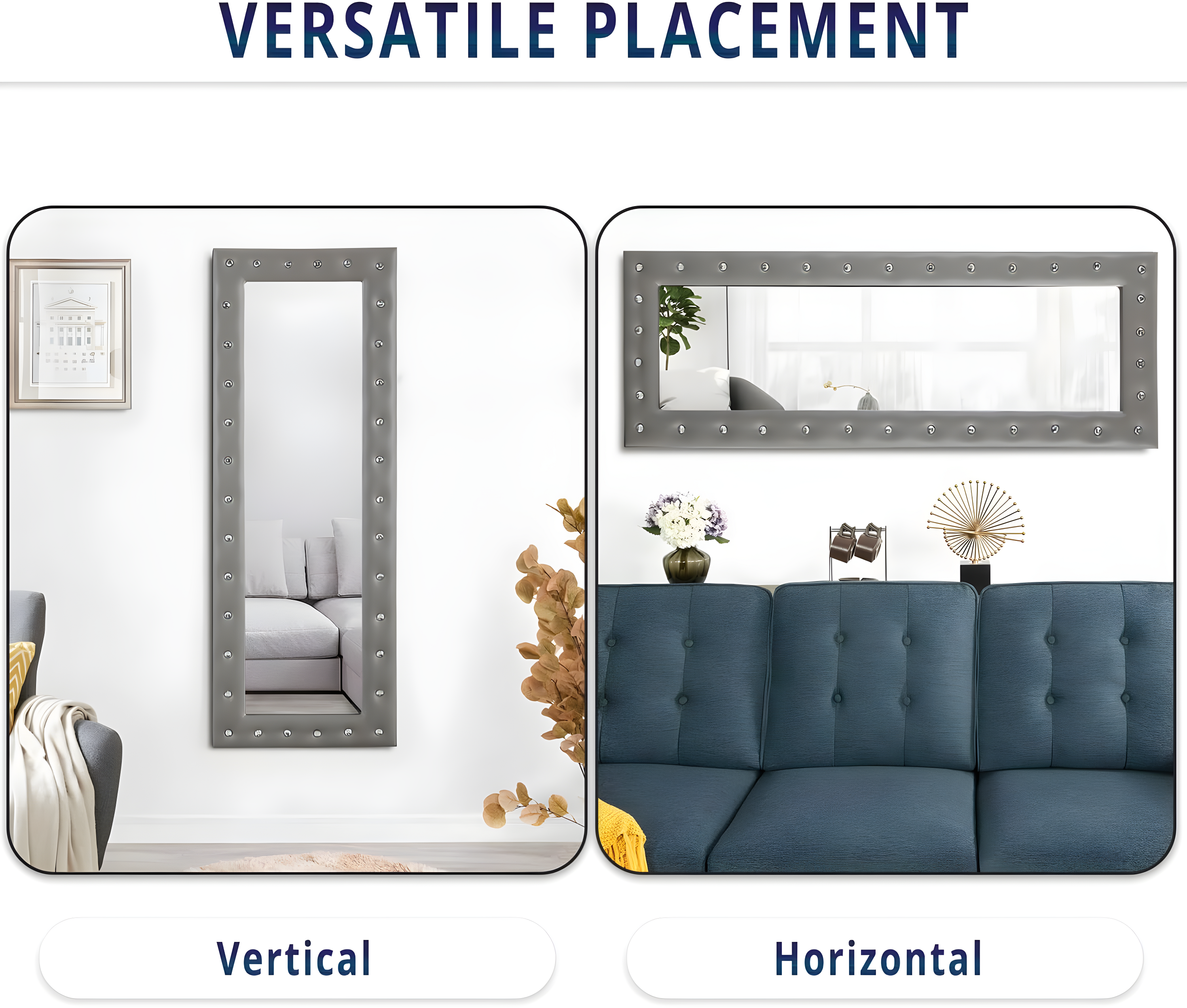 Naomi Home Crystal Tufted Floor Mirror Full Length, 63" LX22 W Wall Mirror, Standing Mirror,Wall Mirror with Faux Wood Frame, Full Length Mirrors for Bedroom - Gray