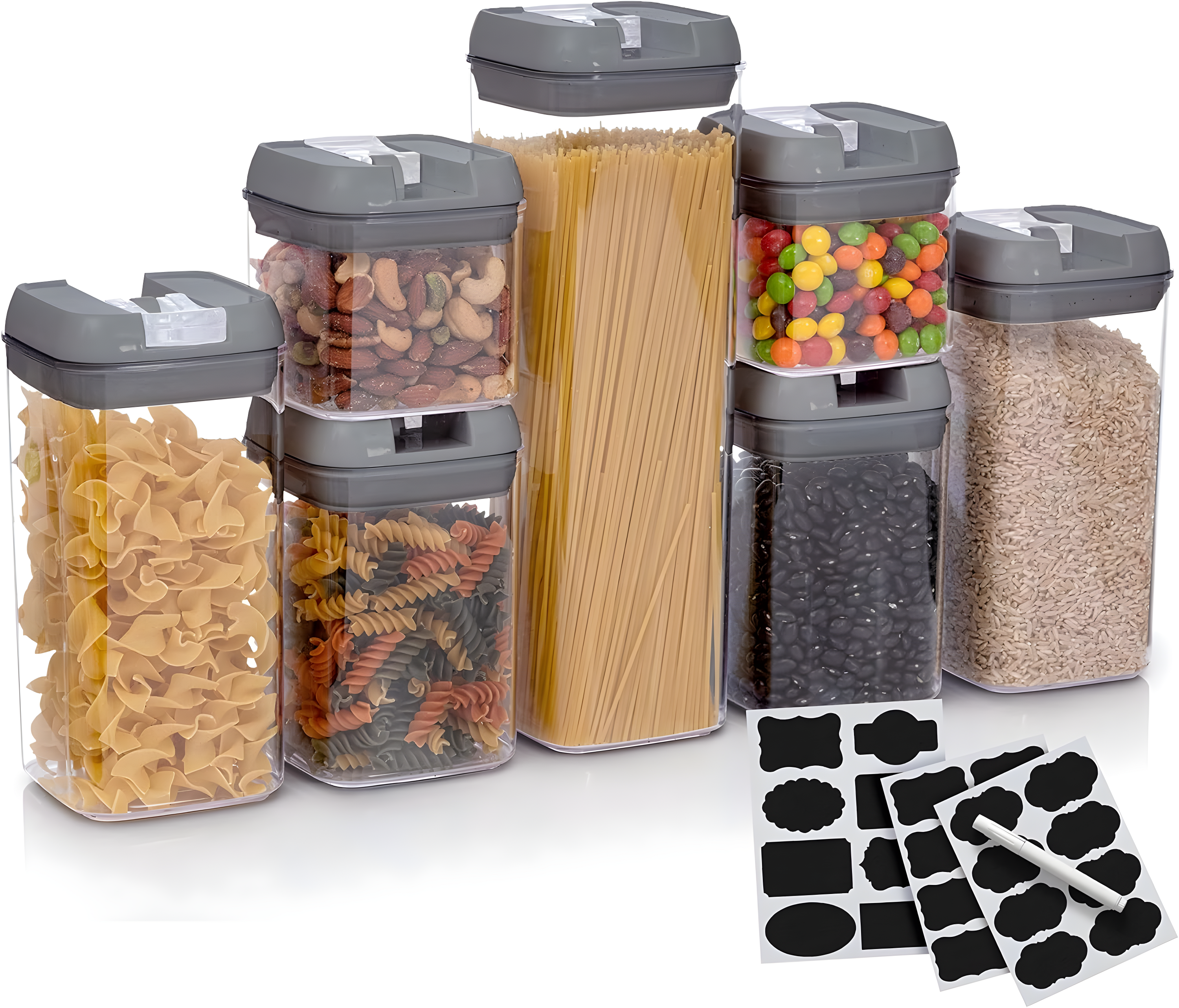 Cheer Collection Airtight Food Storage Containers, Set of 7 (Gray)