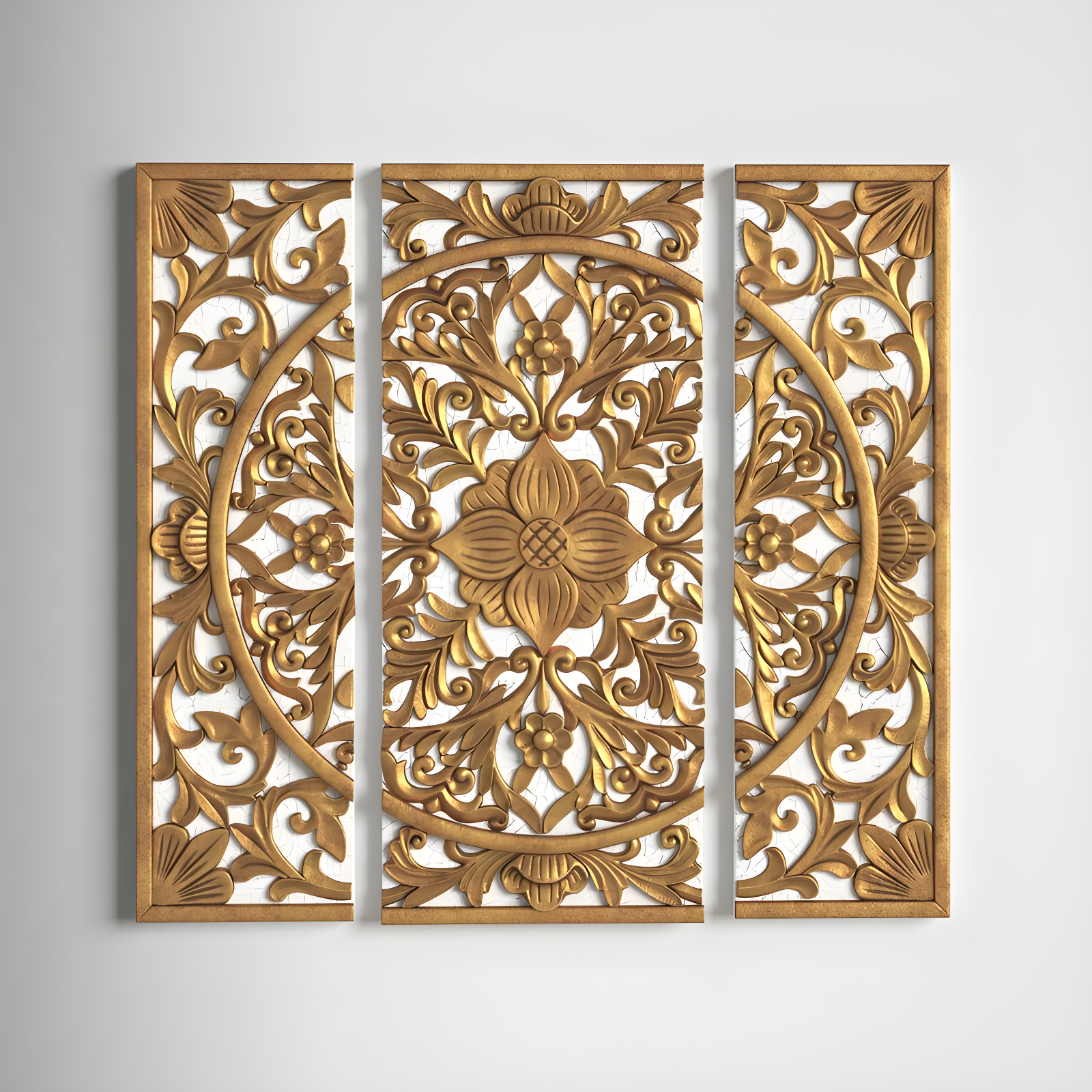 Gold Medallion Triptych 3-piece Dimensional Resin Canvas Wall Art Set