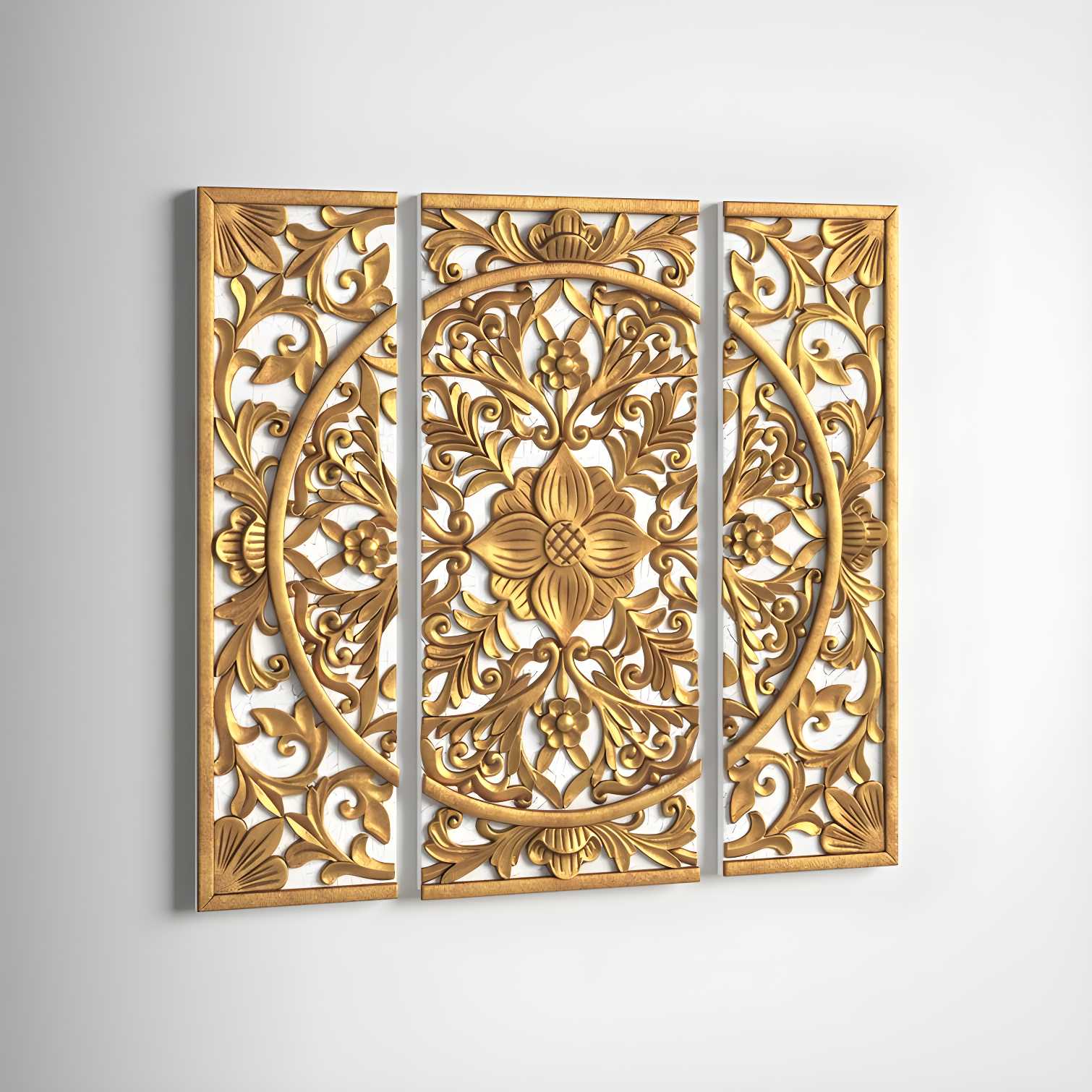 Gold Medallion Triptych 3-piece Dimensional Resin Canvas Wall Art Set