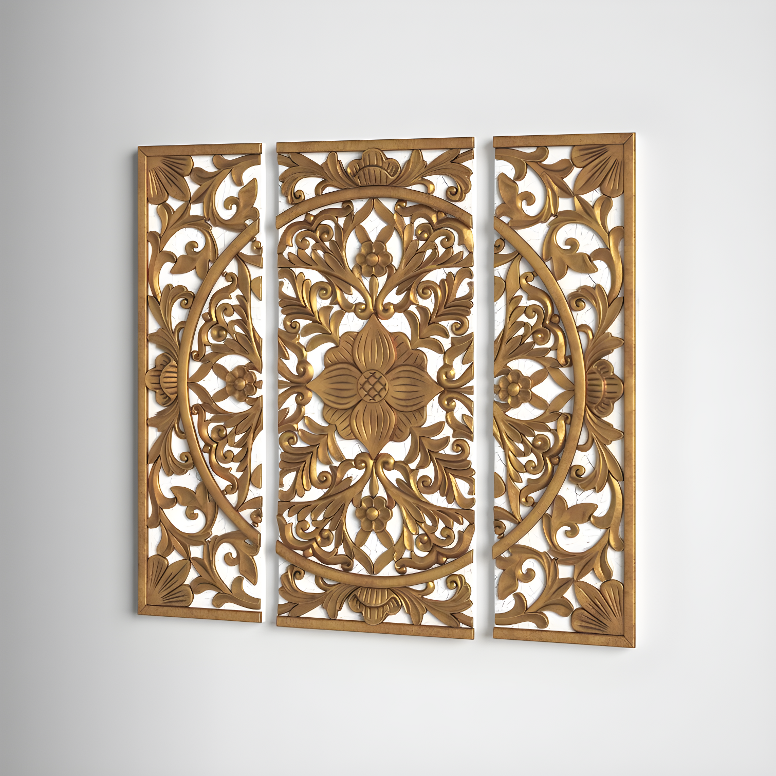Gold Medallion Triptych 3-piece Dimensional Resin Canvas Wall Art Set
