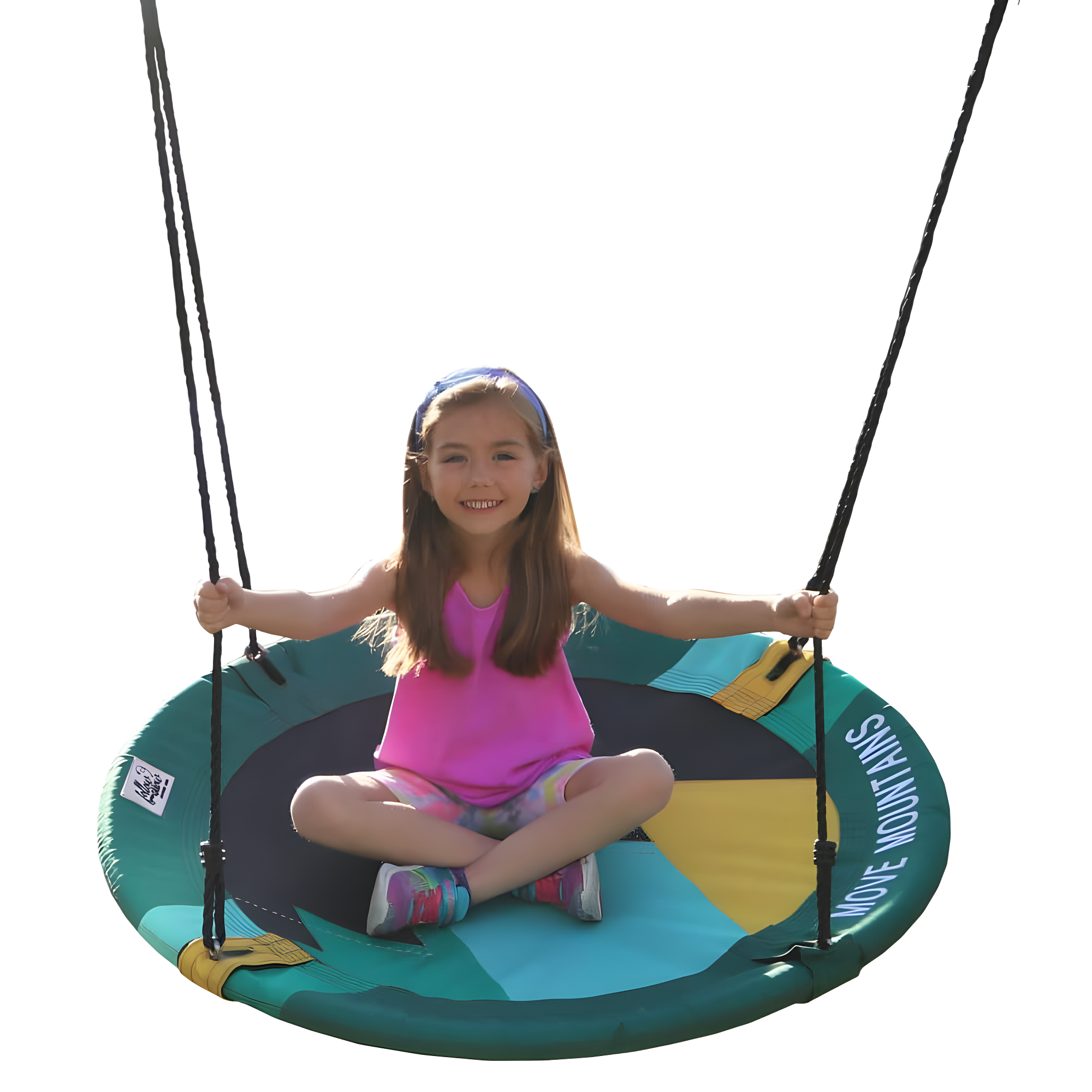 M&M Sales Enterprise Fabric Green Web / Saucer Swing Saucer Seat, Ropes, Spring Clips with Mounting Hangers and Chains