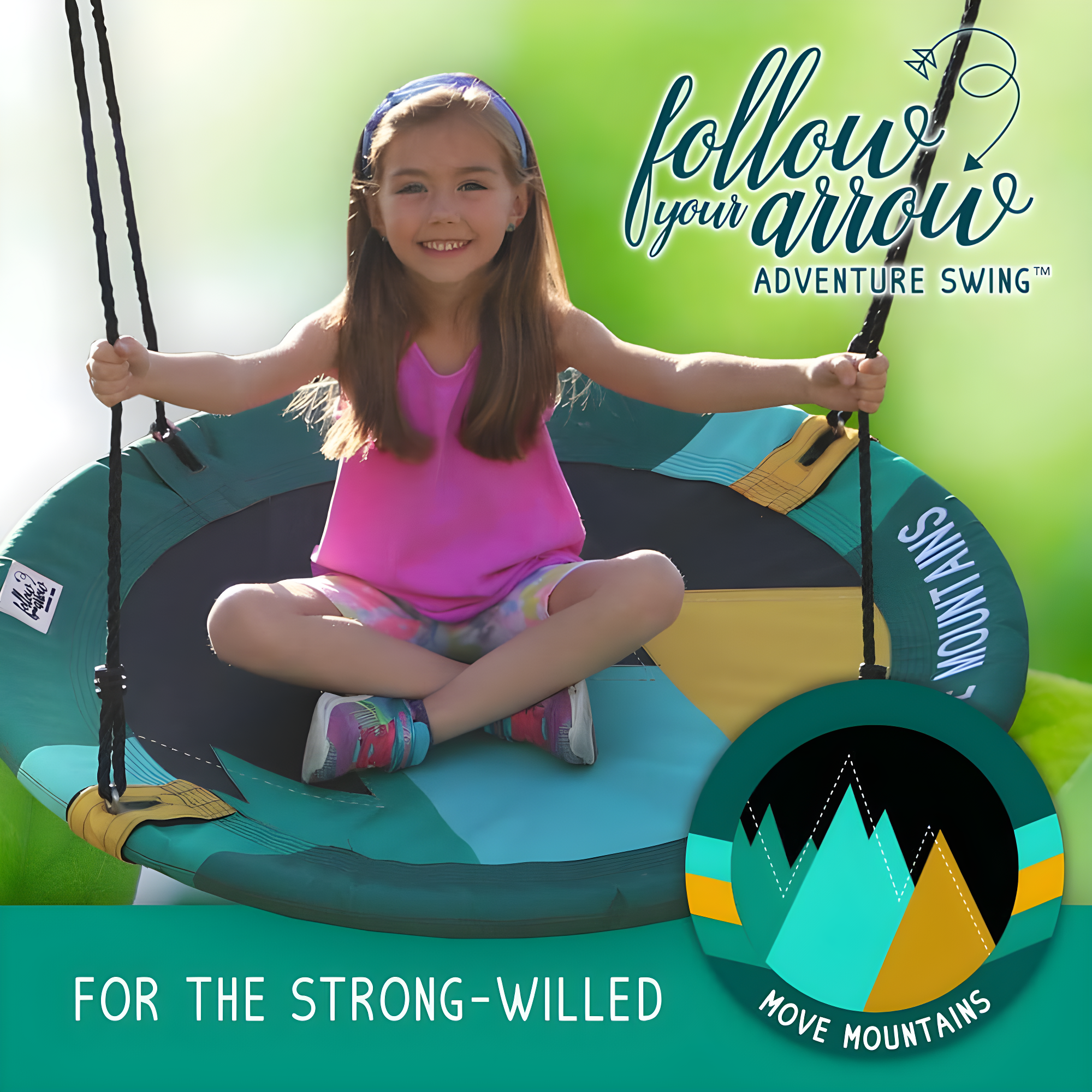 M&M Sales Enterprise Fabric Green Web / Saucer Swing Saucer Seat, Ropes, Spring Clips with Mounting Hangers and Chains