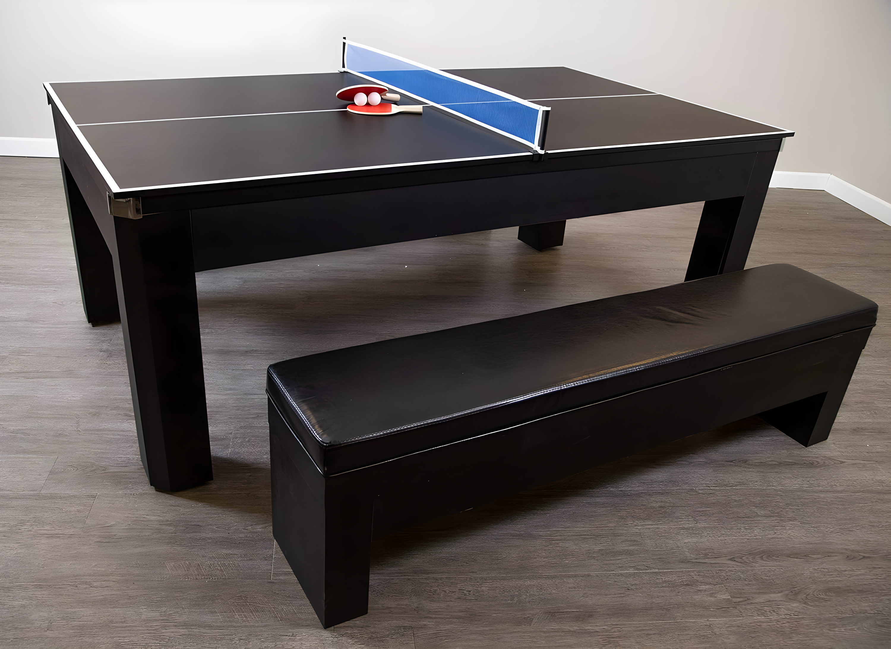Hathaway Newport Stylish 7 Ft Multi Game Pool Table Combo with Dining Top and Ping Pong – Includes Benches for Home Storage and Accessories