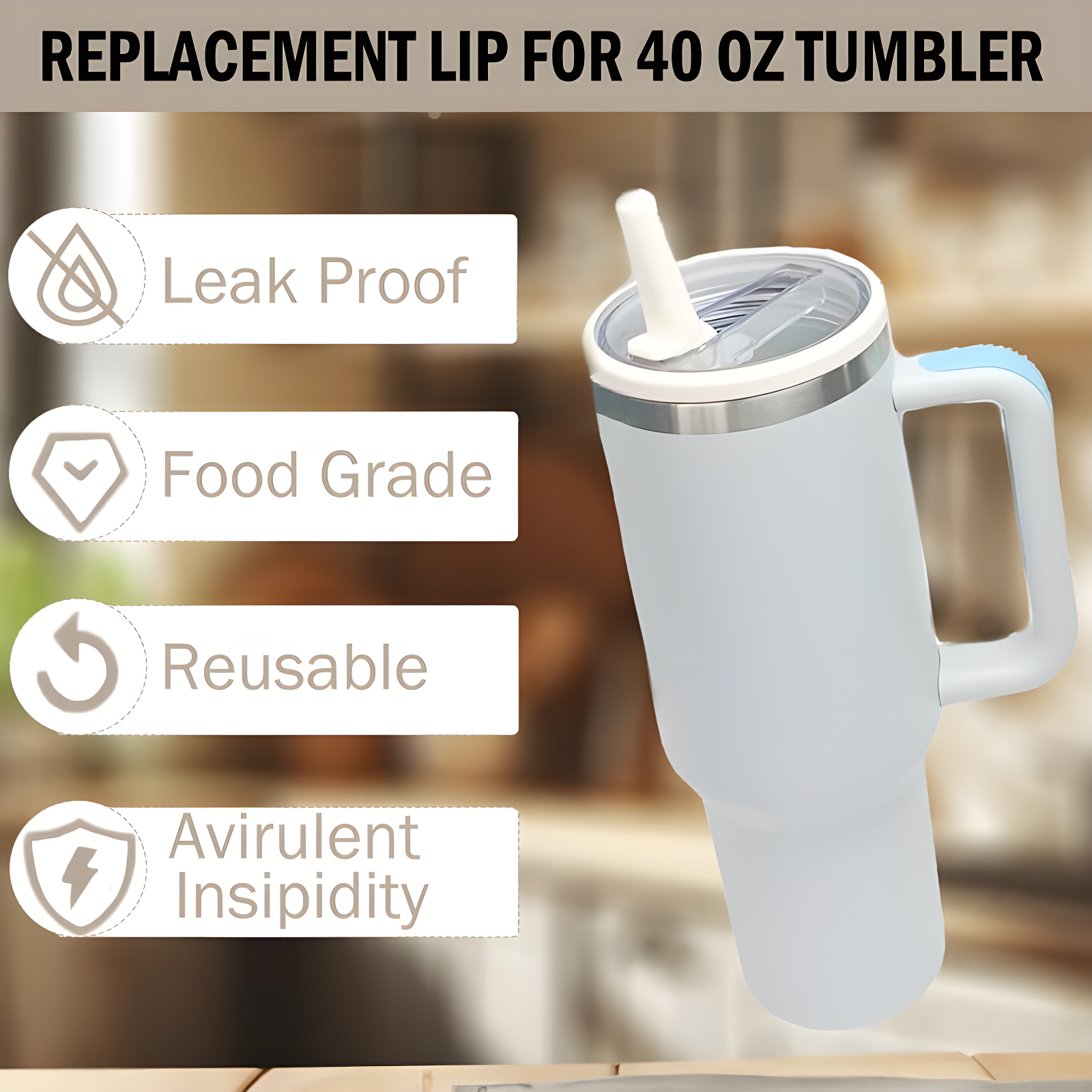 ANTAND 2 Pack 40 Oz Tumbler Flip Straw Lid Replacement Fit For Stanley Quencher, Leak Proof For Stanley Lid Replacement Spill Proof Reusable Tumbler Cover Compatible With 40oz Stanley Cup (Set of 2)