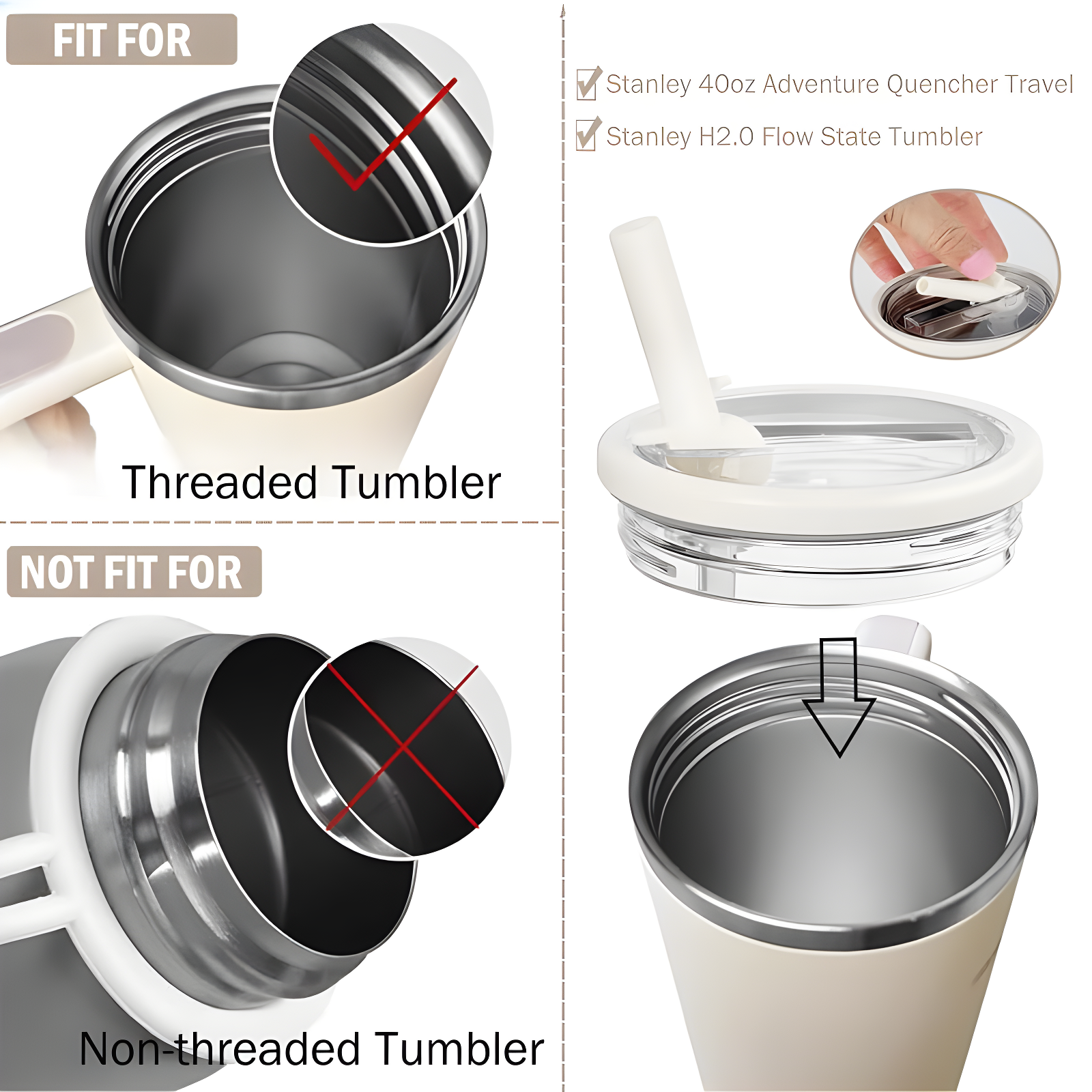 ANTAND 2 Pack 40 Oz Tumbler Flip Straw Lid Replacement Fit For Stanley Quencher, Leak Proof For Stanley Lid Replacement Spill Proof Reusable Tumbler Cover Compatible With 40oz Stanley Cup (Set of 2)