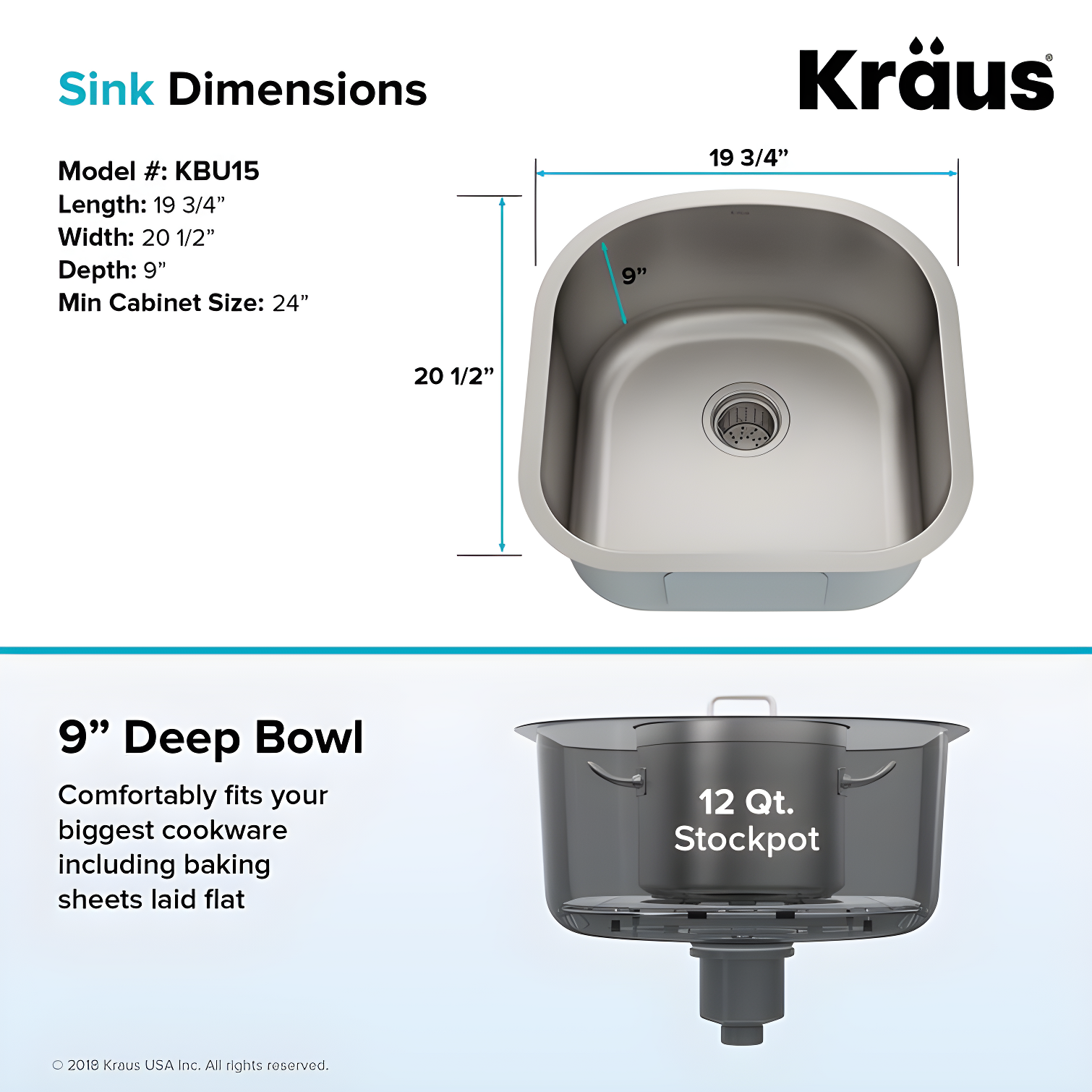 KRAUS Premier Undermount Single Bowl 18-Gauge Stainless Steel Kitchen Sink