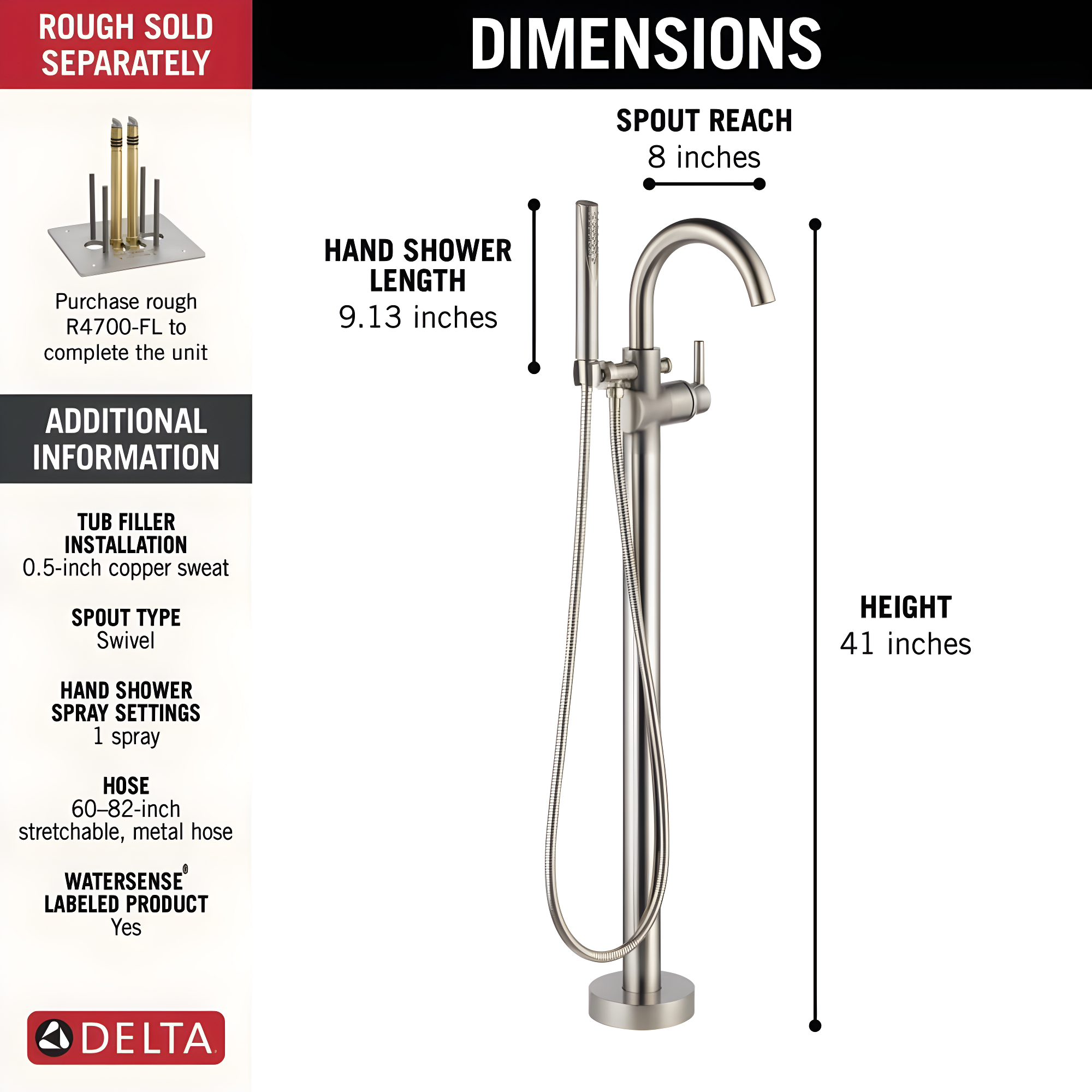 Trinsic Single Handle Floor Mounted Freestanding Tub Filler