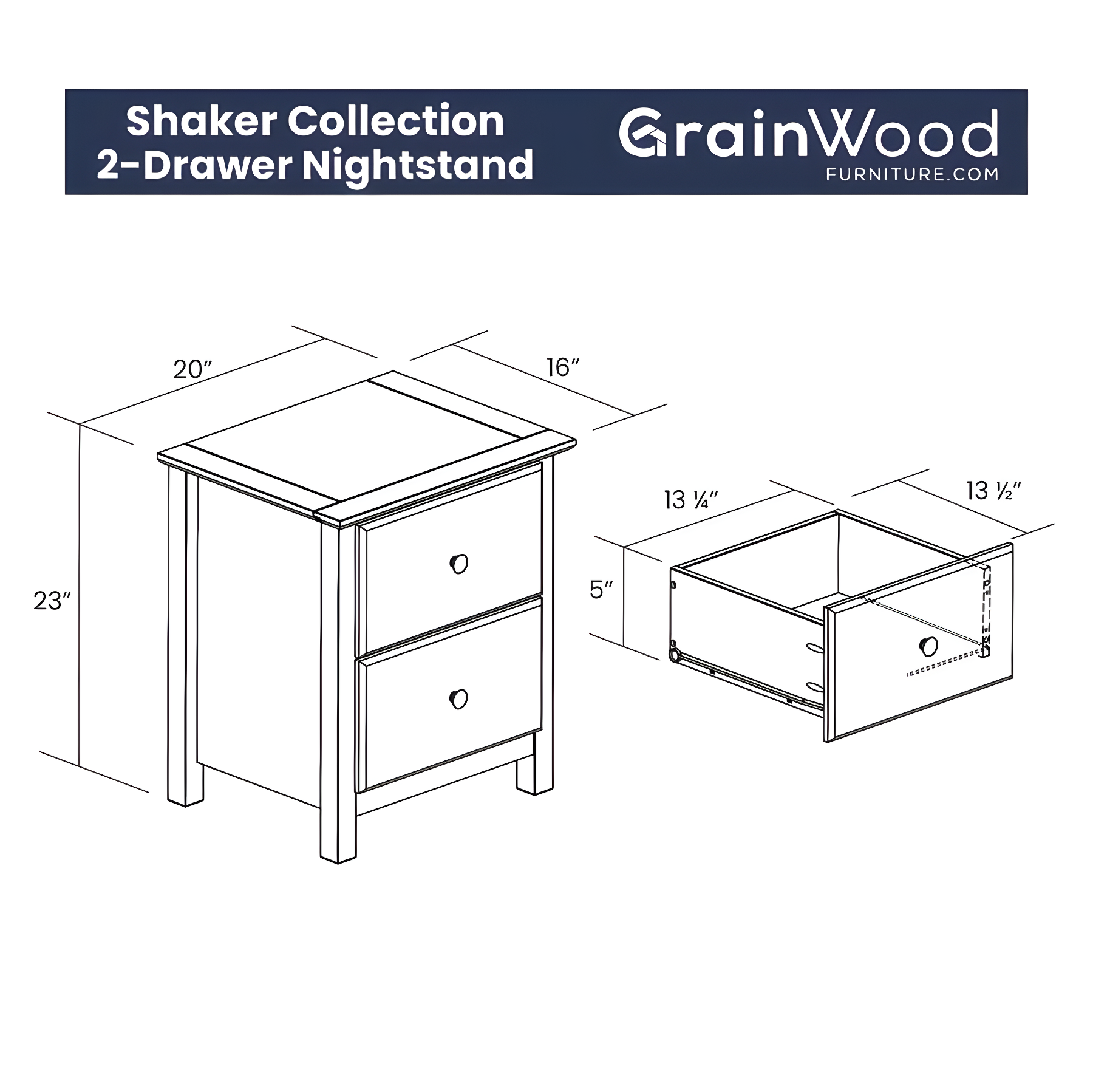 Shaker 20'' W Solid Wood Nightstand