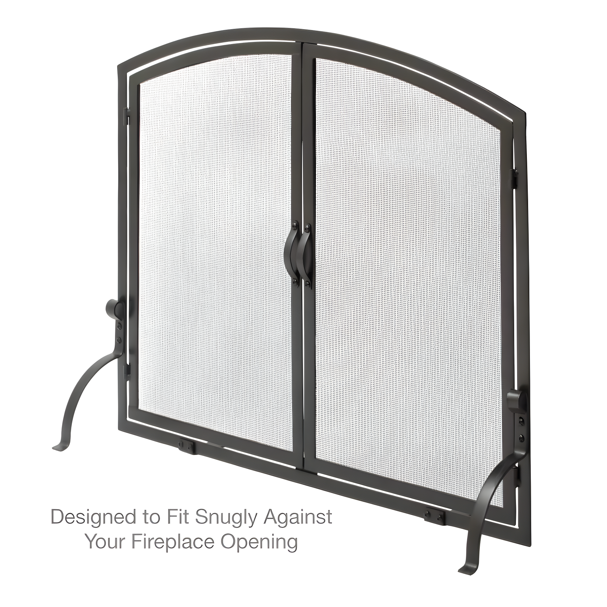 UniFlame Single Panel Black Wrought Iron Screen with Doors